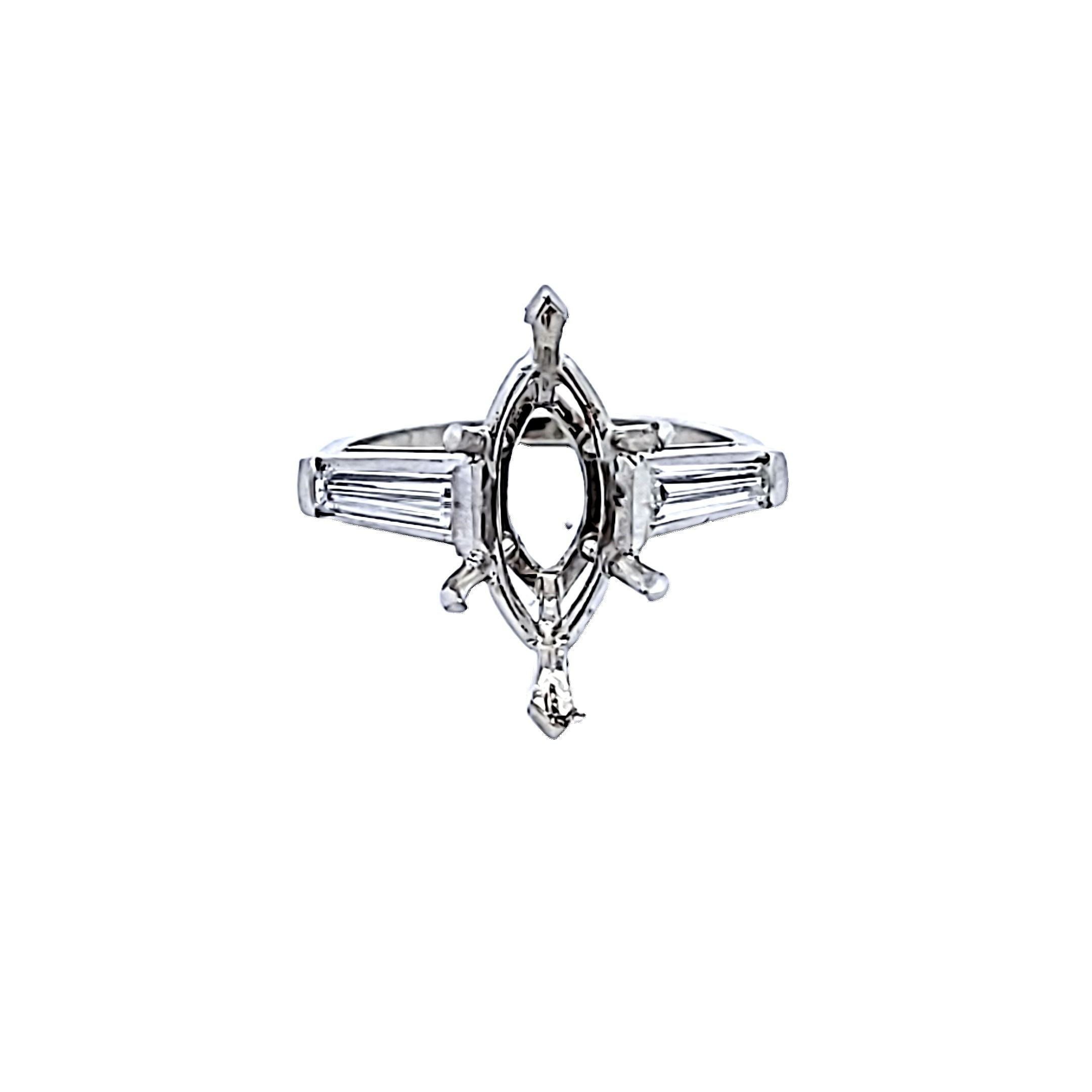 1.00 Carat Tapered Baguette Shape G VS1 Diamond Platinum Semi Mount Ring