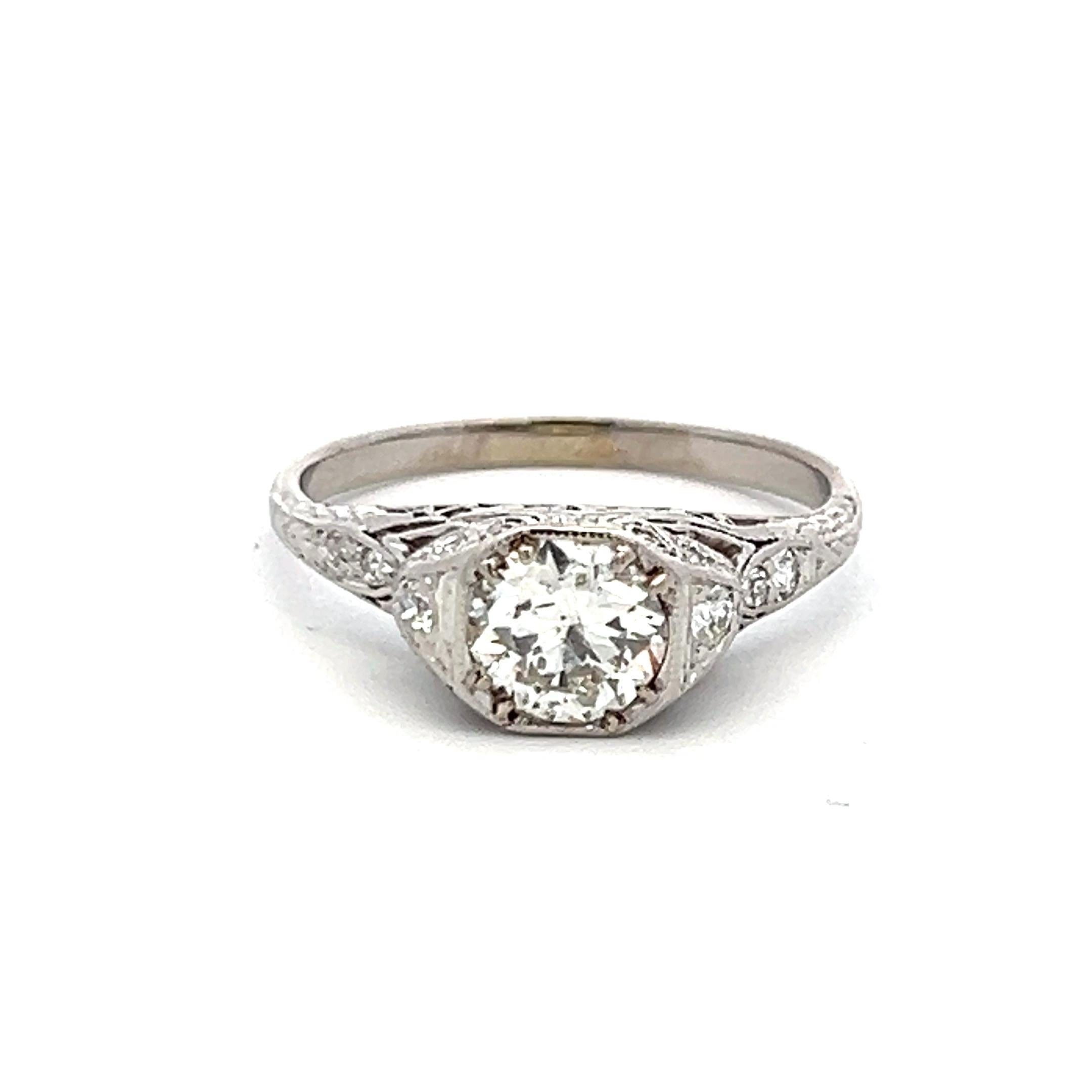 Platinum Art Deco Ring with 1.06 Carat Circular & Round Diamonds J I1 GIA