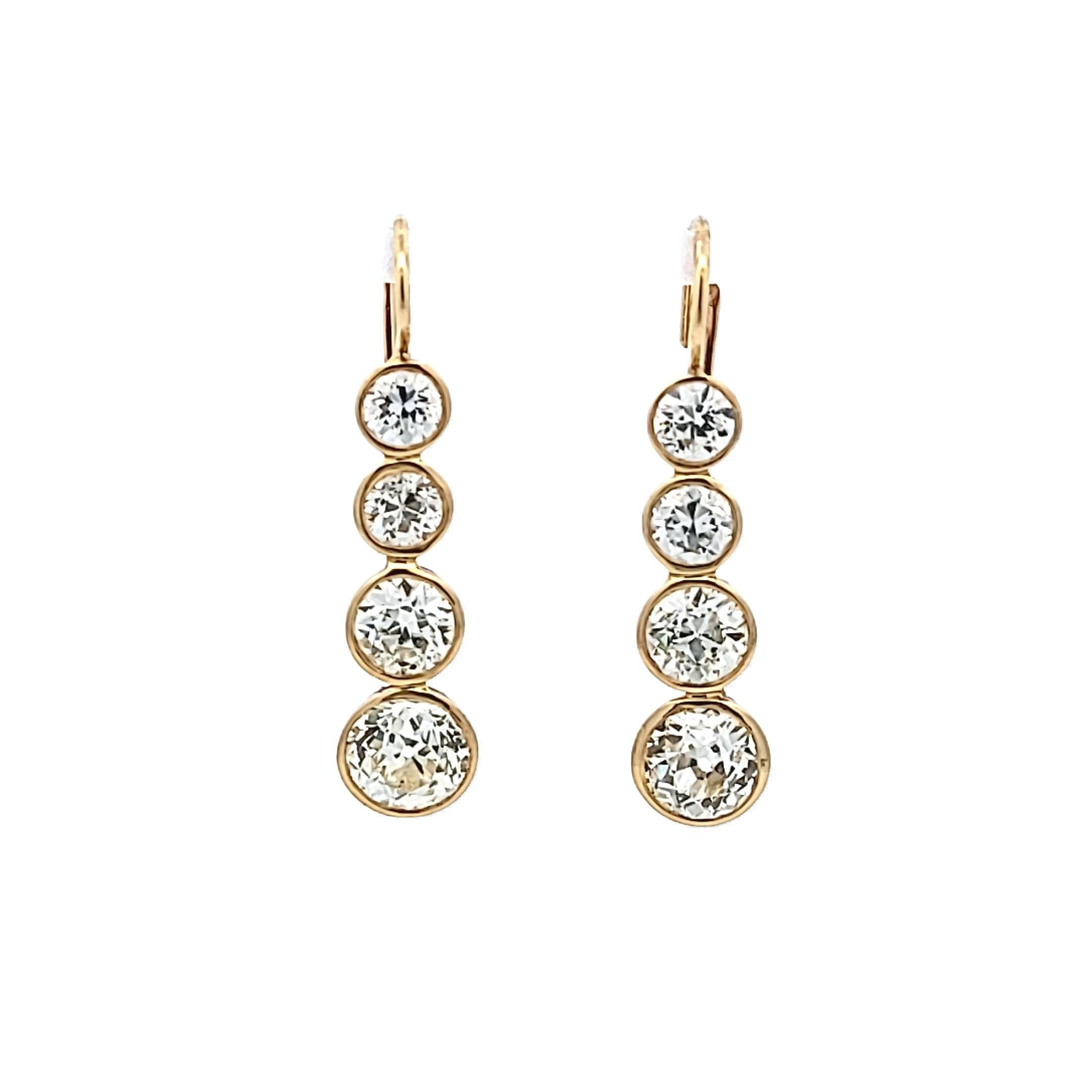 Estate 18K YG Leverback Earrings with 8.5 Carat Round & Old European Cut Diamond