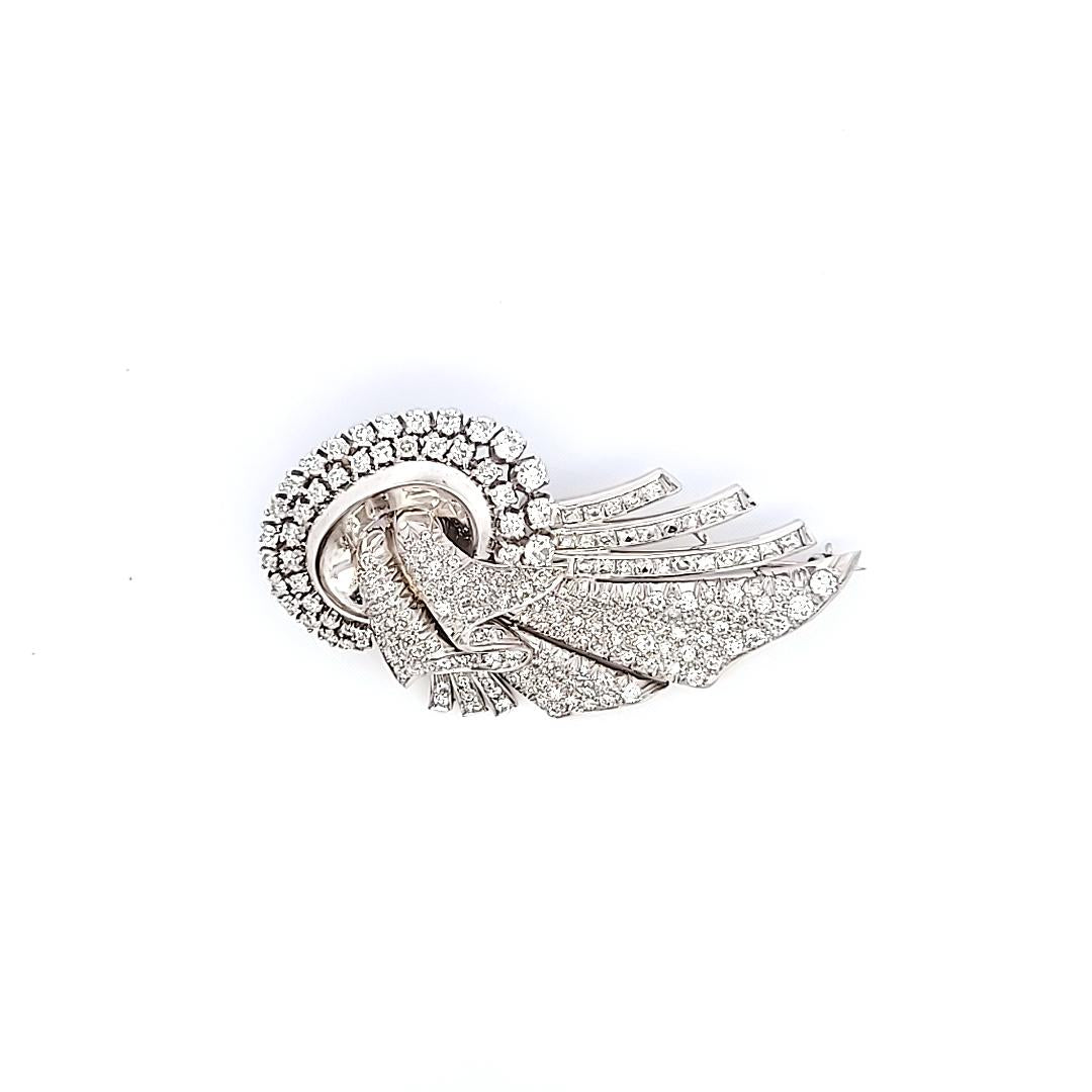 Vintage Platinum Pin Brooch with 6 Carat G VS1 Diamonds 70 mm X 40 mm 30.1 Grams