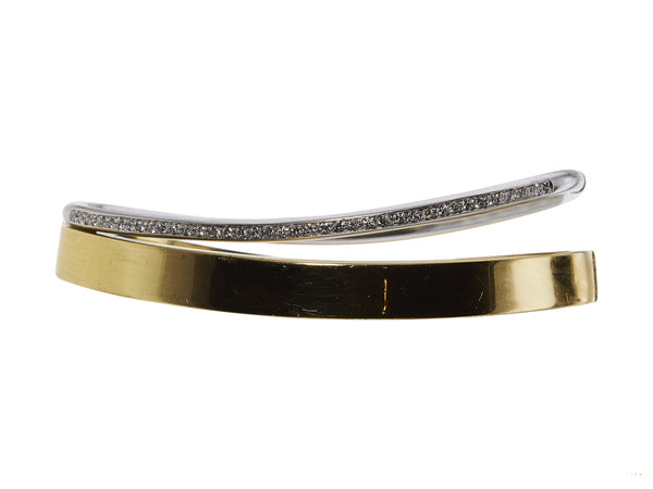 0.55 Carat Round Brilliant H SI1 Diamond 18 Karat Two Tone Gold Bangle Bracelet