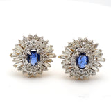 3.30 Carat Round and Baguette Shape Diamond 1.40 Carat Sapphire 14K YG Clip On Earrings