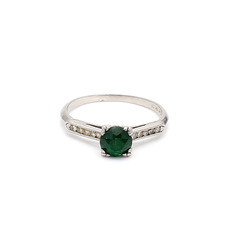 0.60 Carat Emerald 0.20 Carat Round Brilliant Diamond Platinum Gems Stone Ring