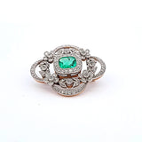 Tiffany & Co 1.50 Carat Emerald 0.72 Carat Round Brilliant Diamond 18K Two Tone Gold Pin