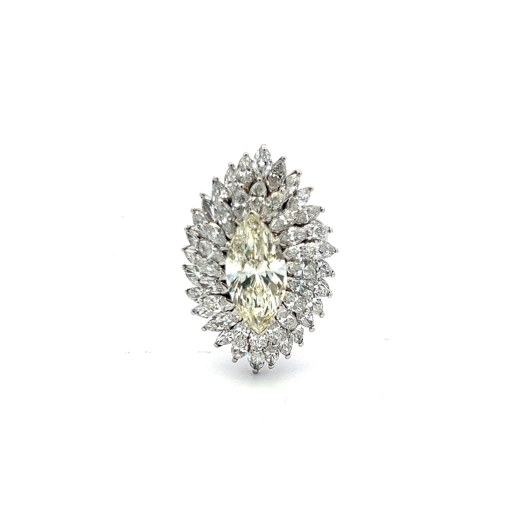9.20ct Marquise Cut Platinum Diamond Cluster Vintage Cocktail Ring (H-N VS-I1)