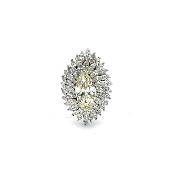 9.20ct Marquise Cut Platinum Diamond Cluster Vintage Cocktail Ring (H-N VS-I1)