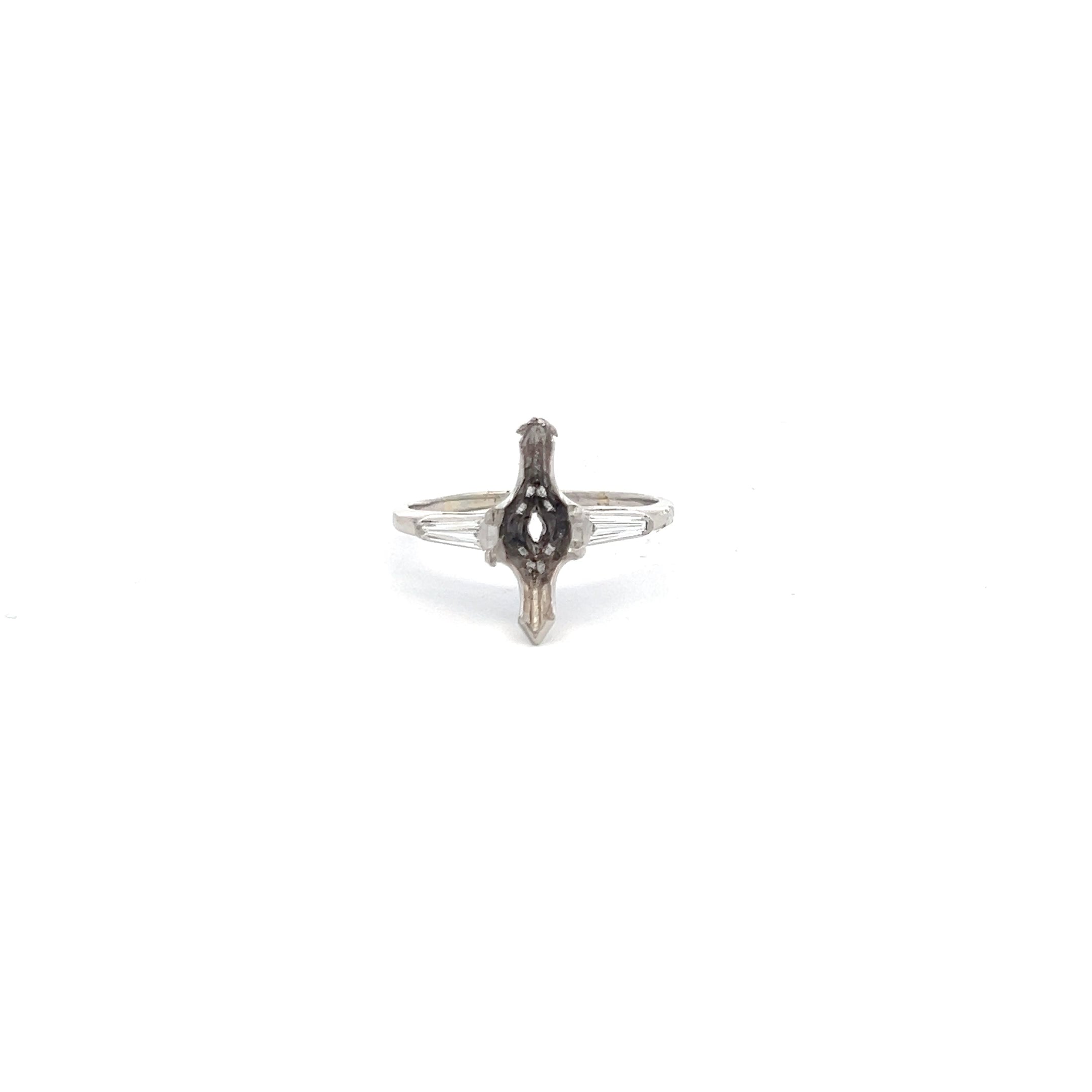 0.24 Carat Tapered Baguette Shape G VS1 Diamond Platinum Semi Mount Ring