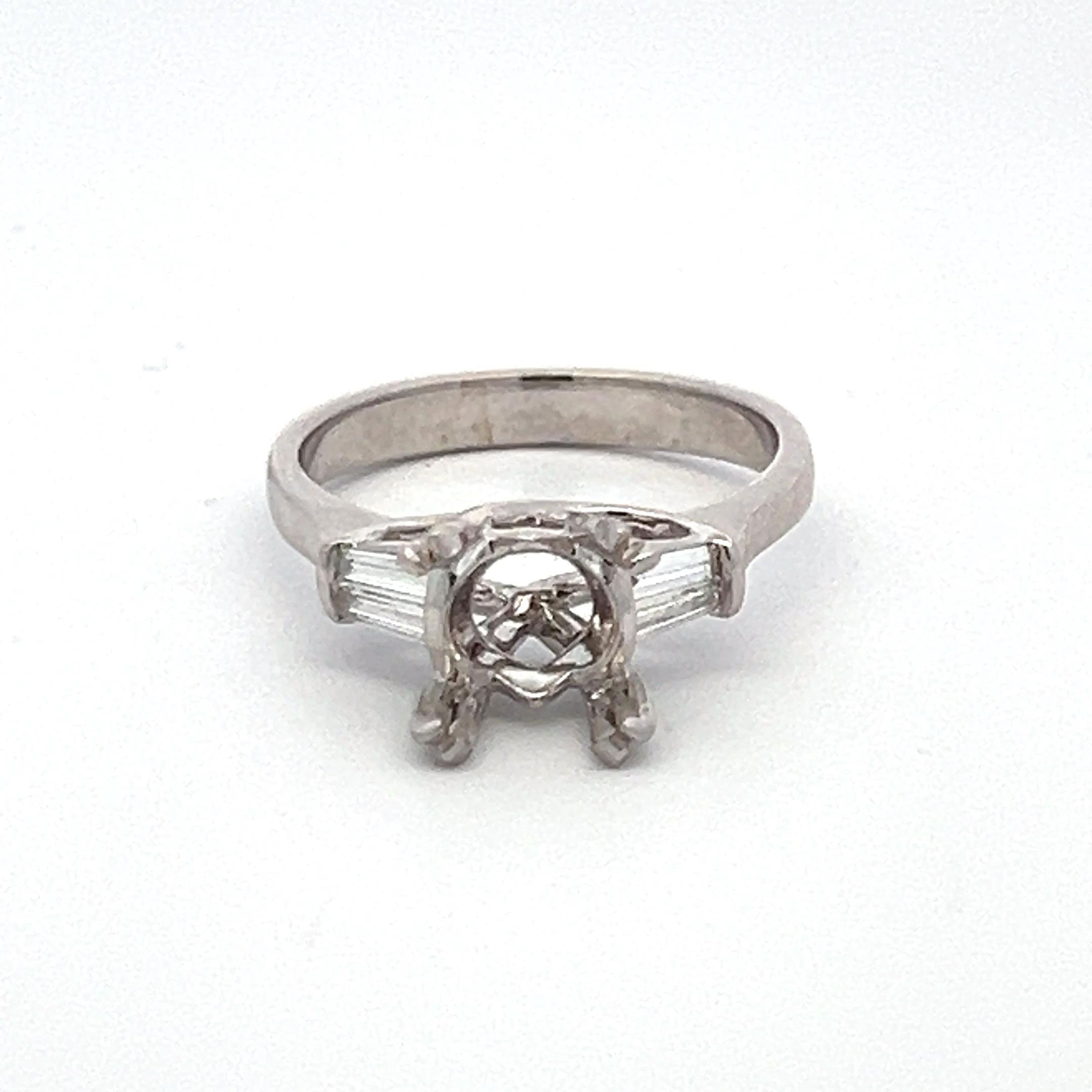 0.55 Carat Baguette Shape G VS1 Diamond 18 Karat White Gold Semi Mount Ring