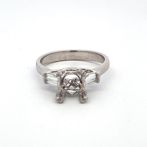 0.55 Carat Baguette Shape G VS1 Diamond 18 Karat White Gold Semi Mount Ring