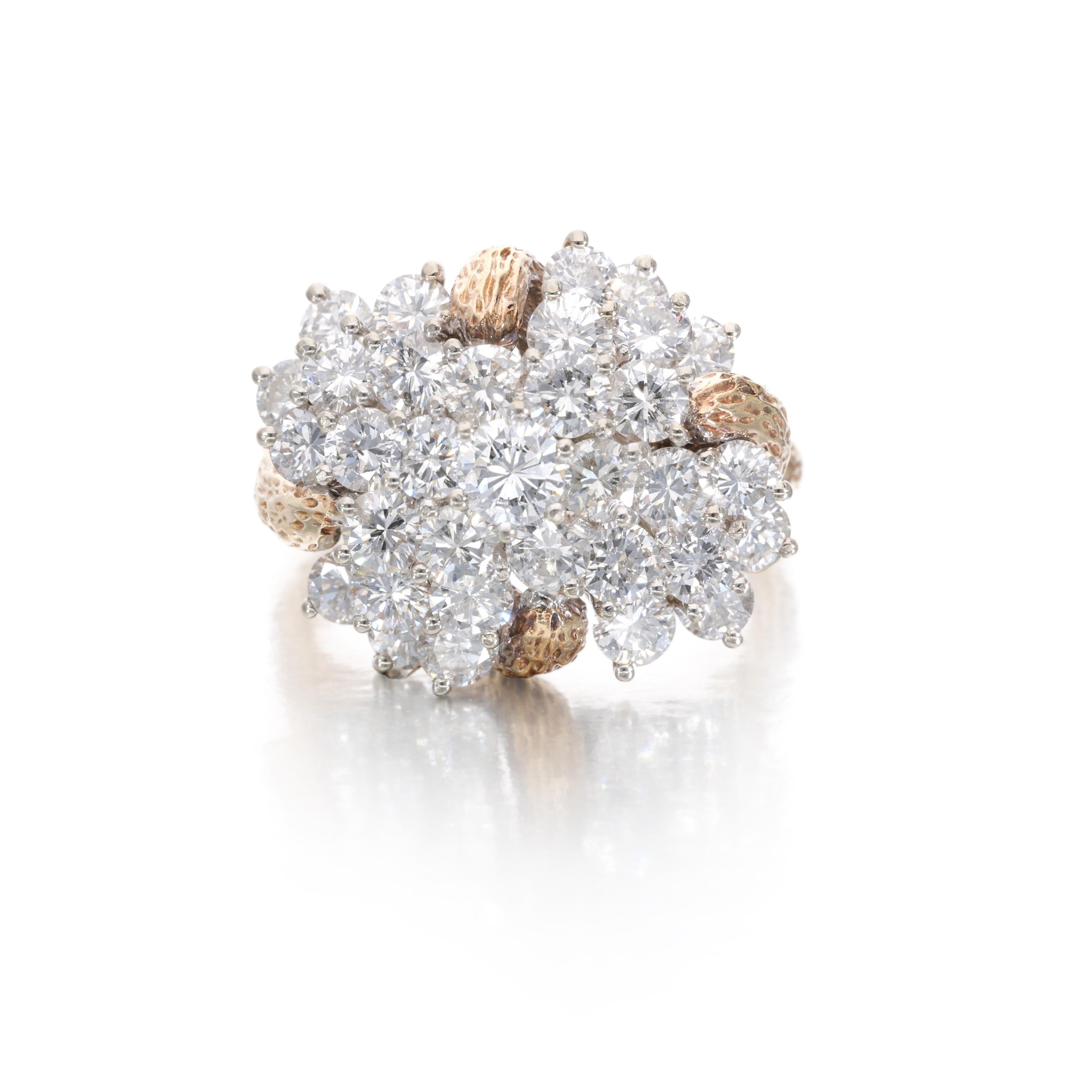 4.01 Carat Round Brilliant H-I SI2 Diamond 14 Karat Yellow Gold Cocktail Ring