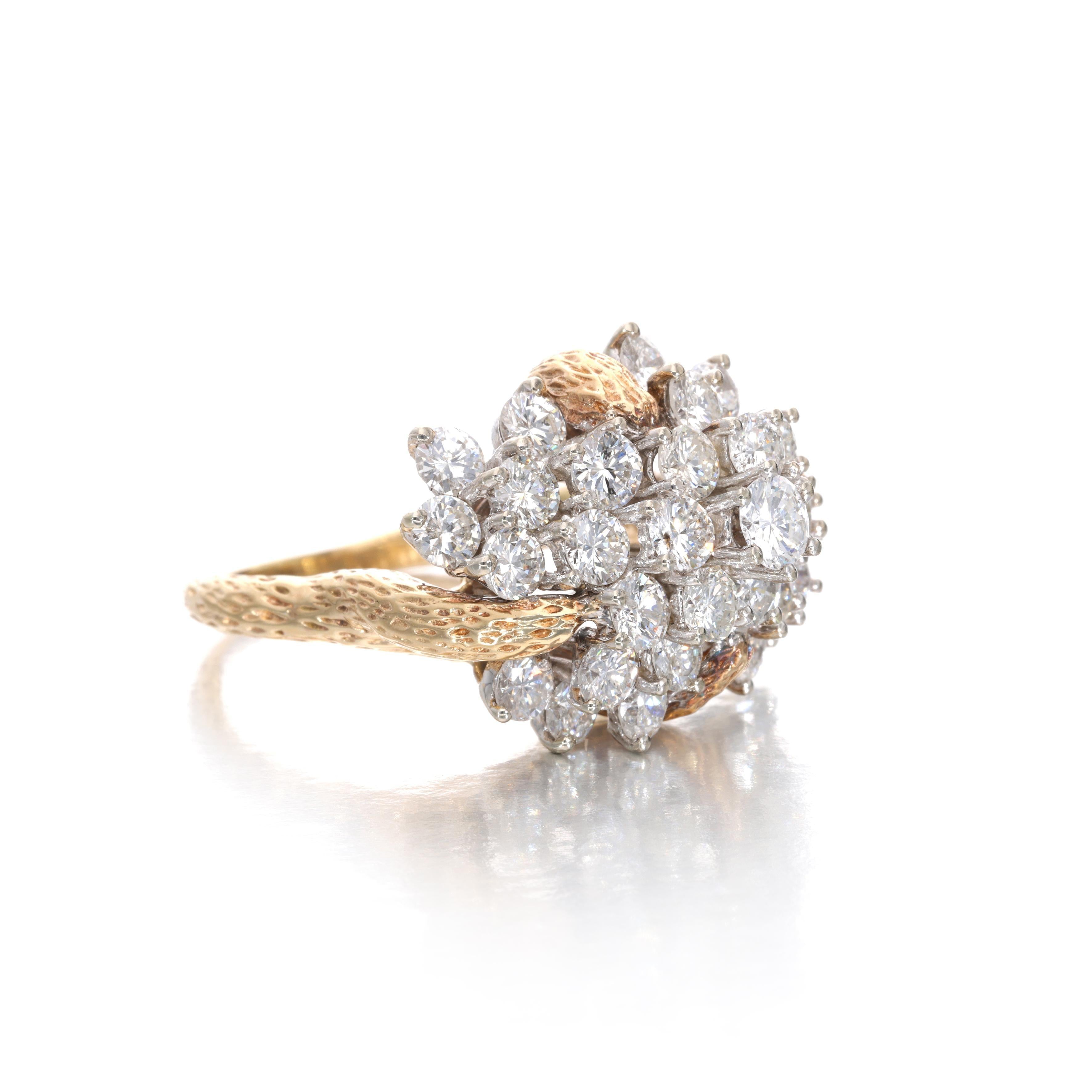 4.01 Carat Round Brilliant H-I SI2 Diamond 14 Karat Yellow Gold Cocktail Ring