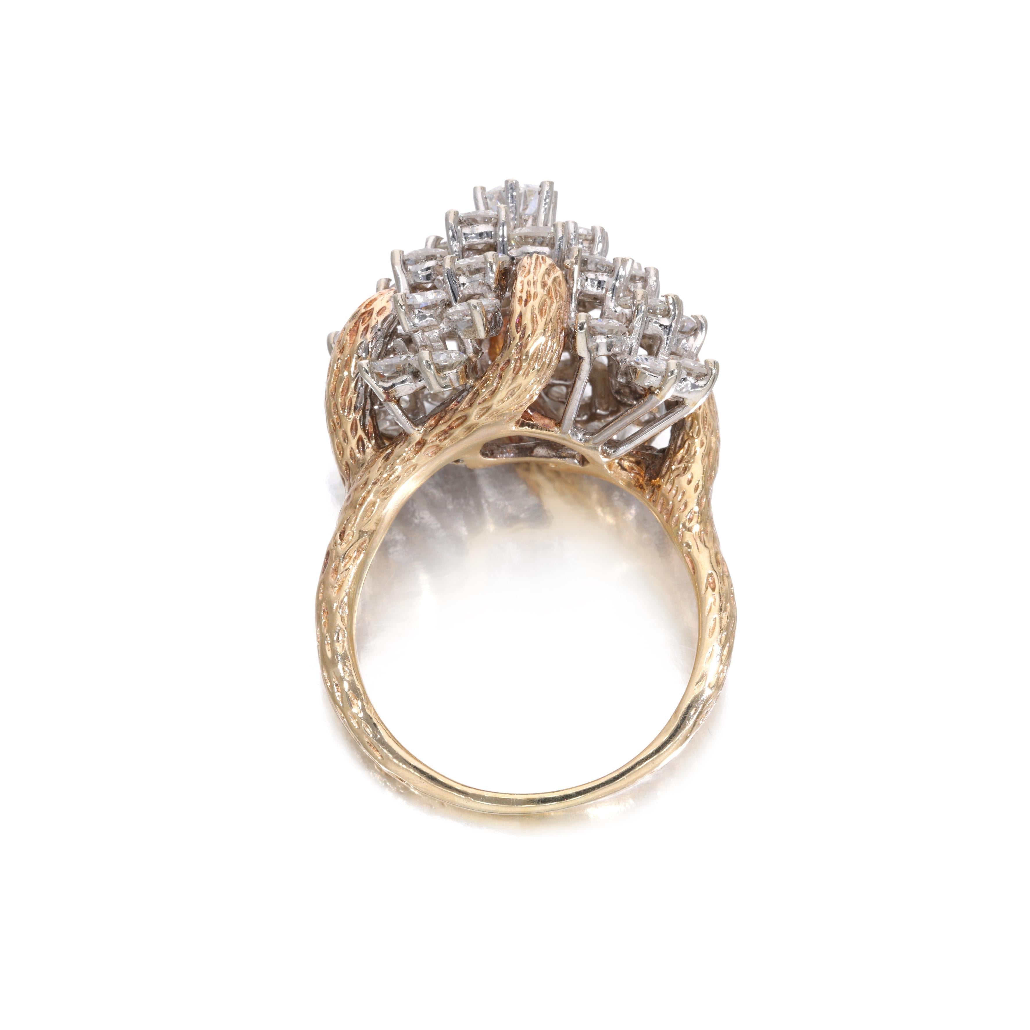 4.01 Carat Round Brilliant H-I SI2 Diamond 14 Karat Yellow Gold Cocktail Ring