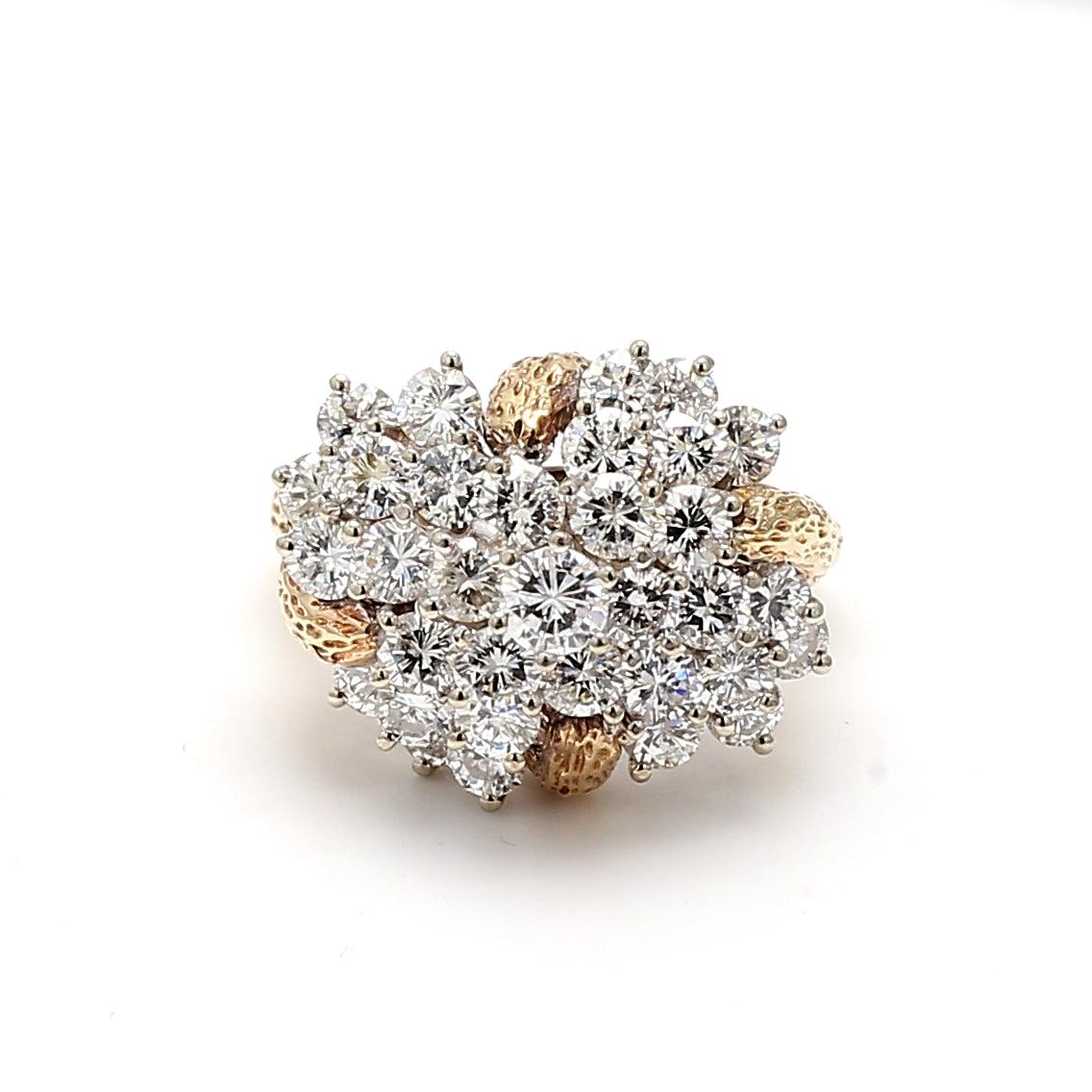 4.01 Carat Round Brilliant H-I SI2 Diamond 14 Karat Yellow Gold Cocktail Ring