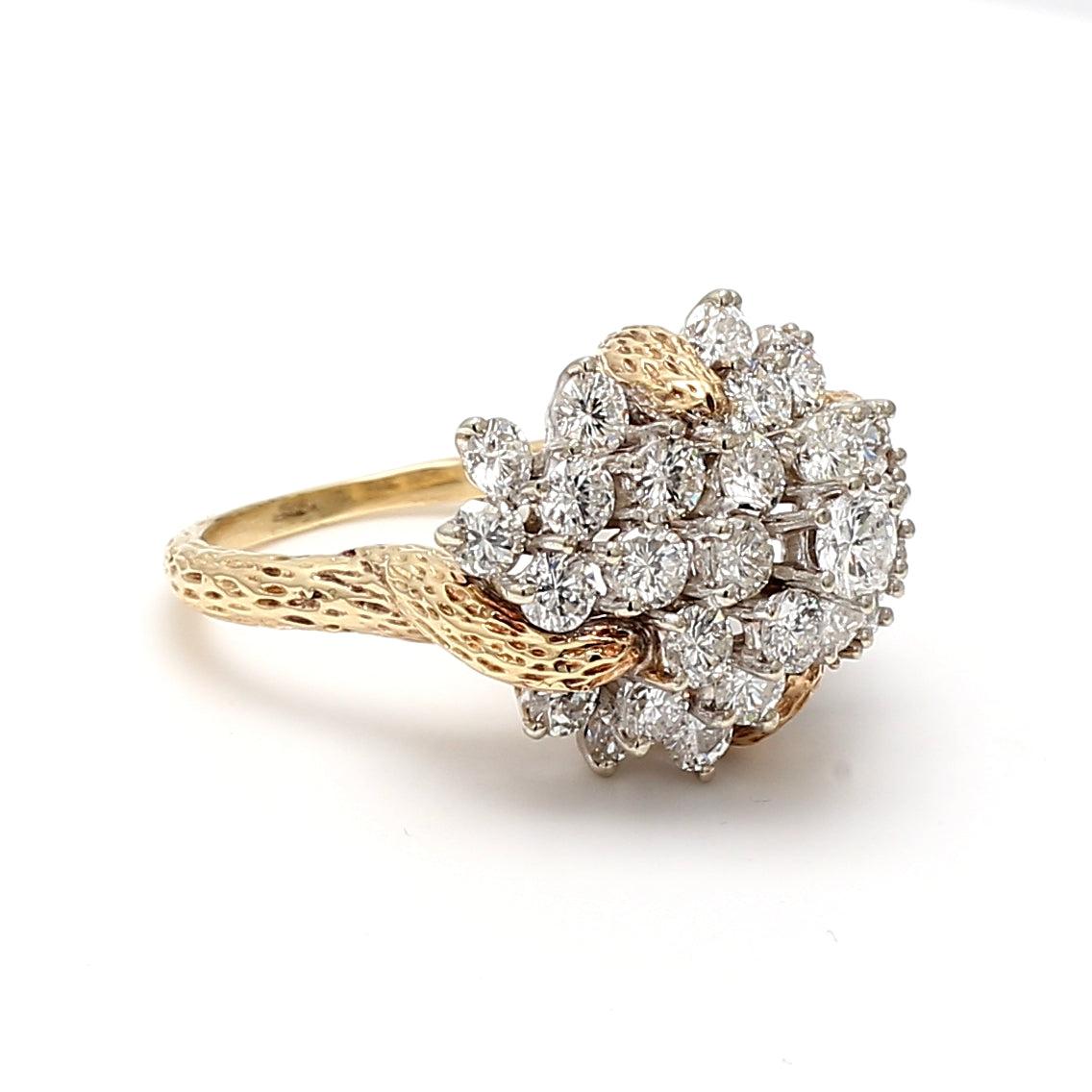 4.01 Carat Round Brilliant H-I SI2 Diamond 14 Karat Yellow Gold Cocktail Ring