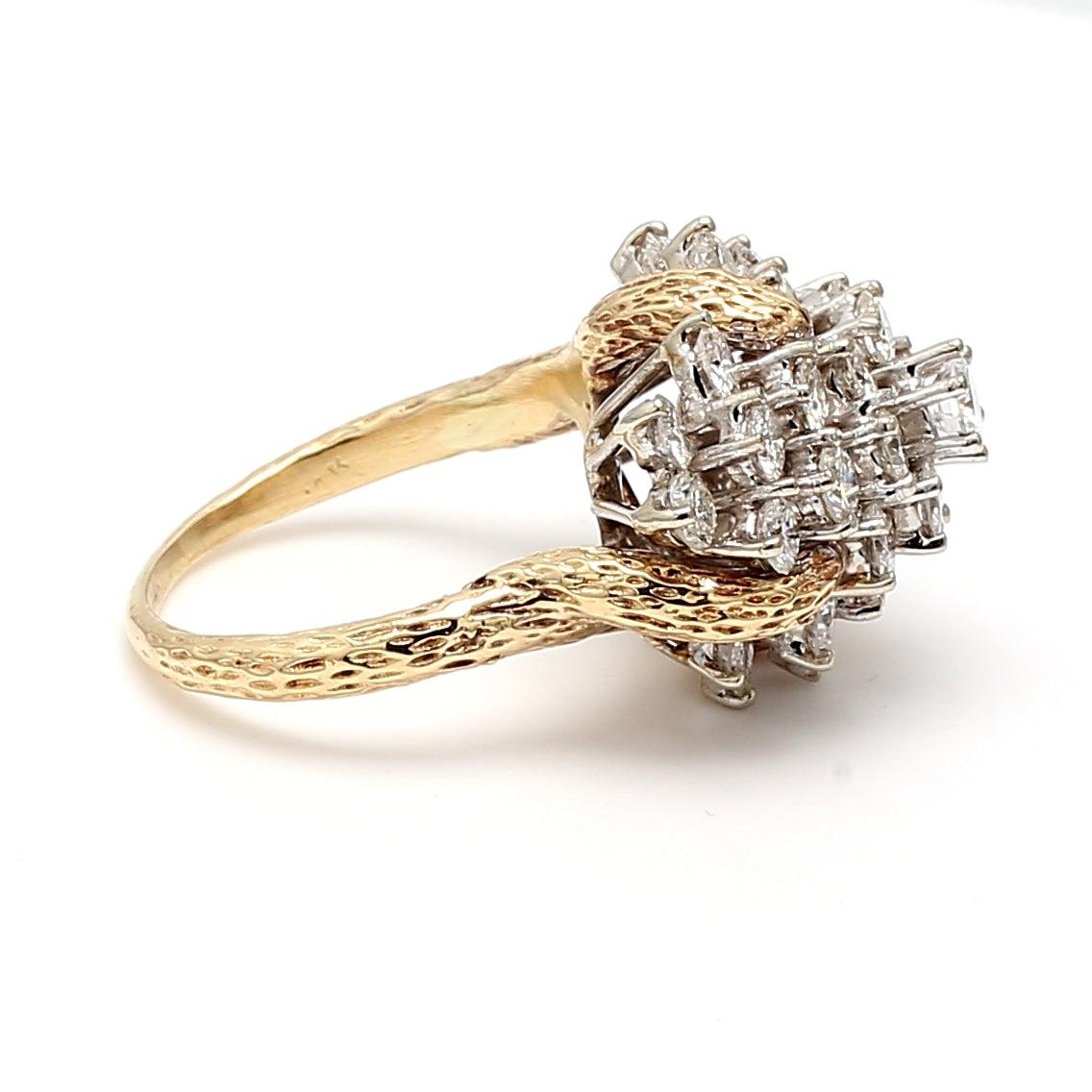 4.01 Carat Round Brilliant H-I SI2 Diamond 14 Karat Yellow Gold Cocktail Ring