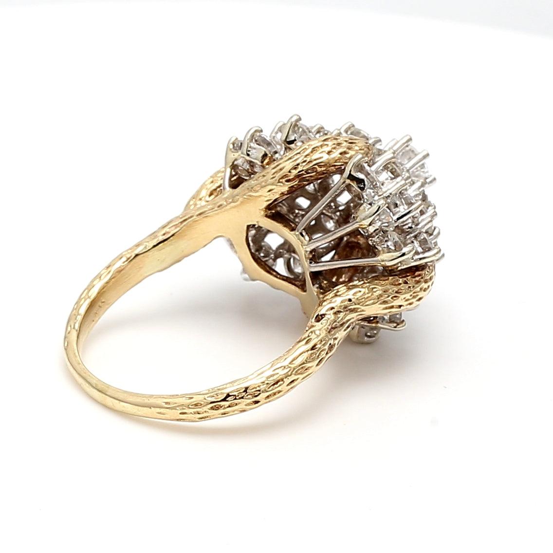 4.01 Carat Round Brilliant H-I SI2 Diamond 14 Karat Yellow Gold Cocktail Ring