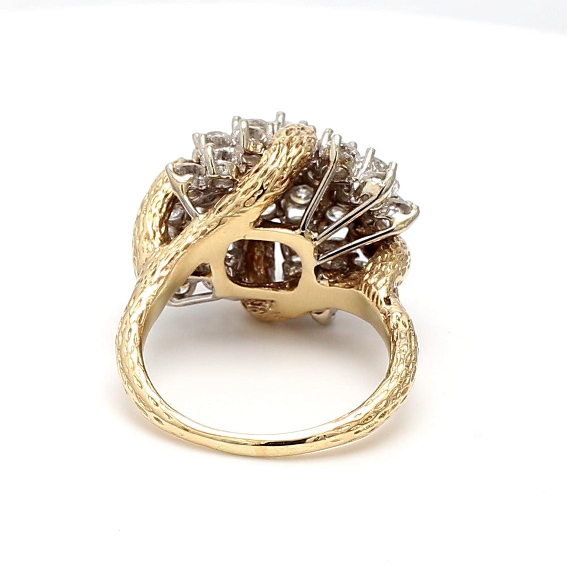 4.01 Carat Round Brilliant H-I SI2 Diamond 14 Karat Yellow Gold Cocktail Ring