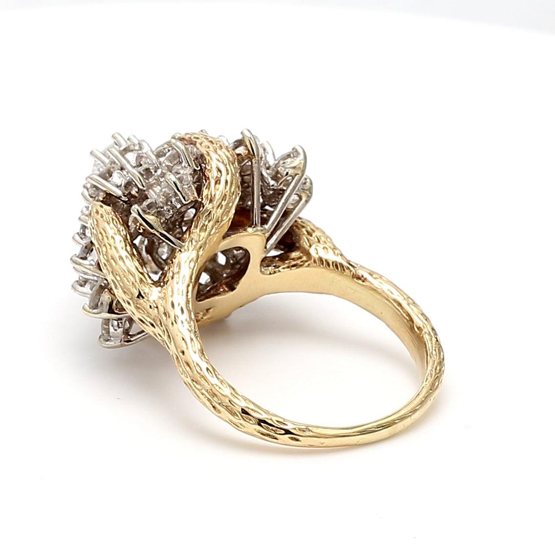 4.01 Carat Round Brilliant H-I SI2 Diamond 14 Karat Yellow Gold Cocktail Ring