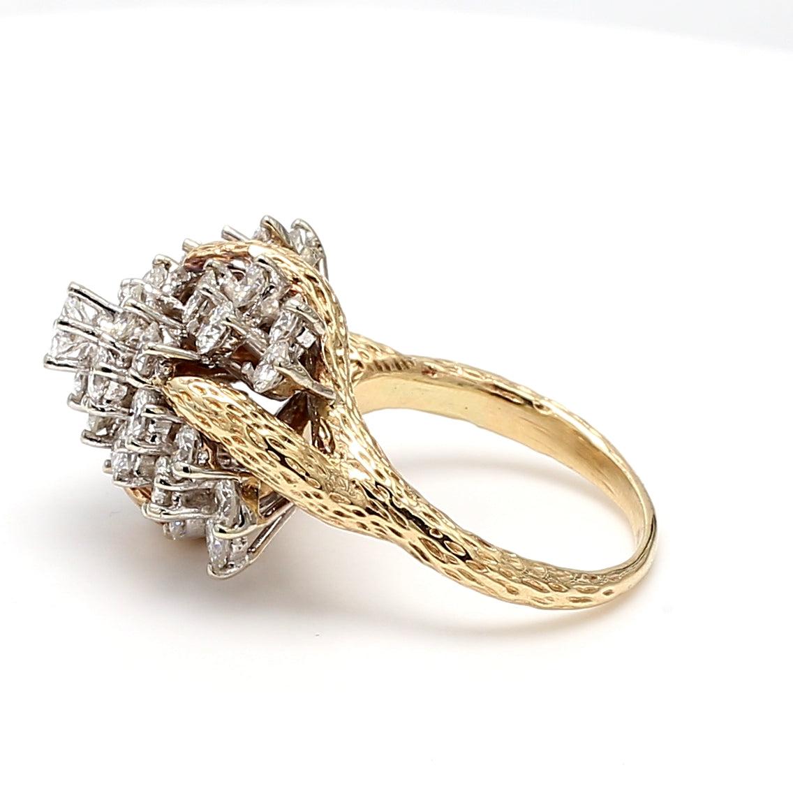 4.01 Carat Round Brilliant H-I SI2 Diamond 14 Karat Yellow Gold Cocktail Ring