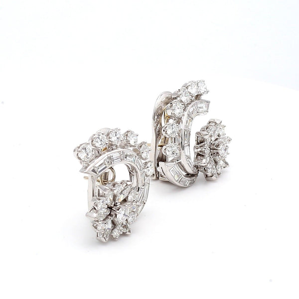 Platinum 4.50ct Diamond Marquis & Round Brilliant Vintage Clip-On Earrings