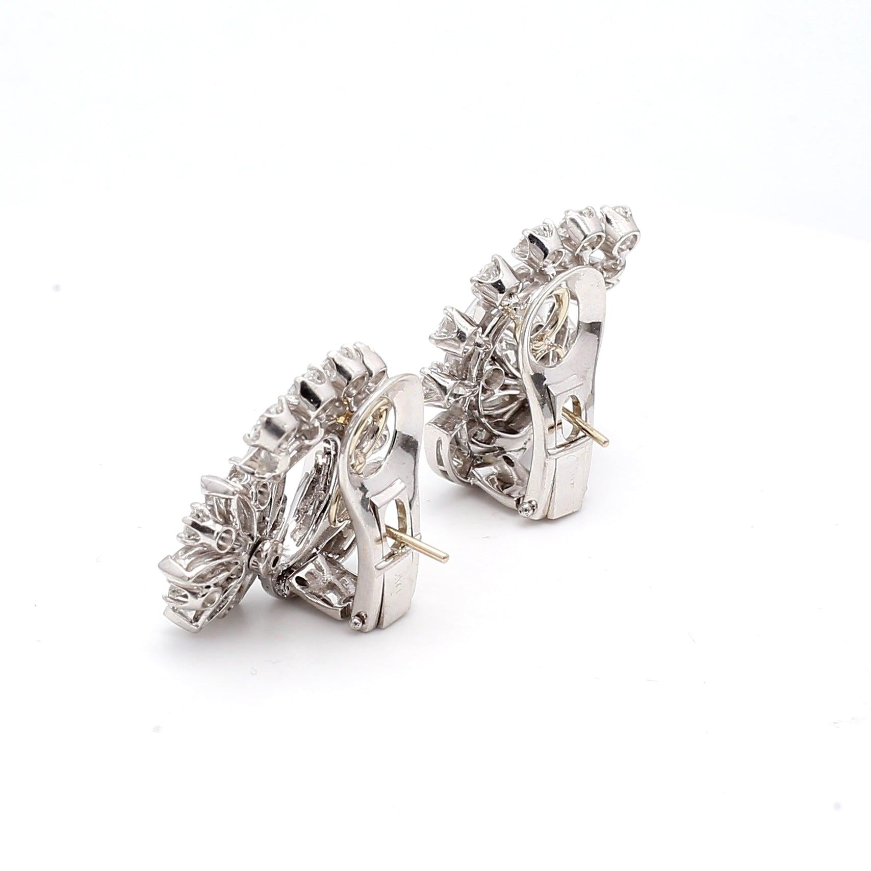 Platinum 4.50ct Diamond Marquis & Round Brilliant Vintage Clip-On Earrings