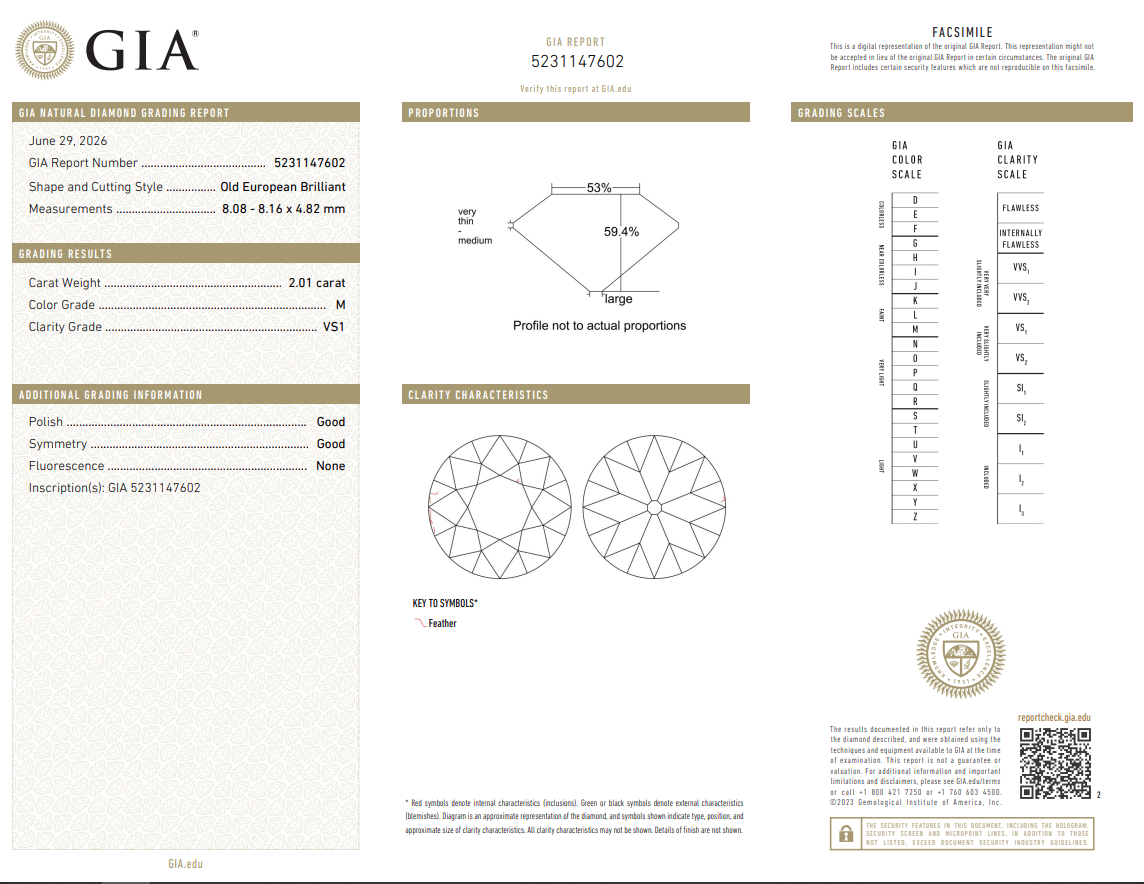 GIA Certified Engagement 2.01 Ct Old European Cut Diamond Loose M-VS1