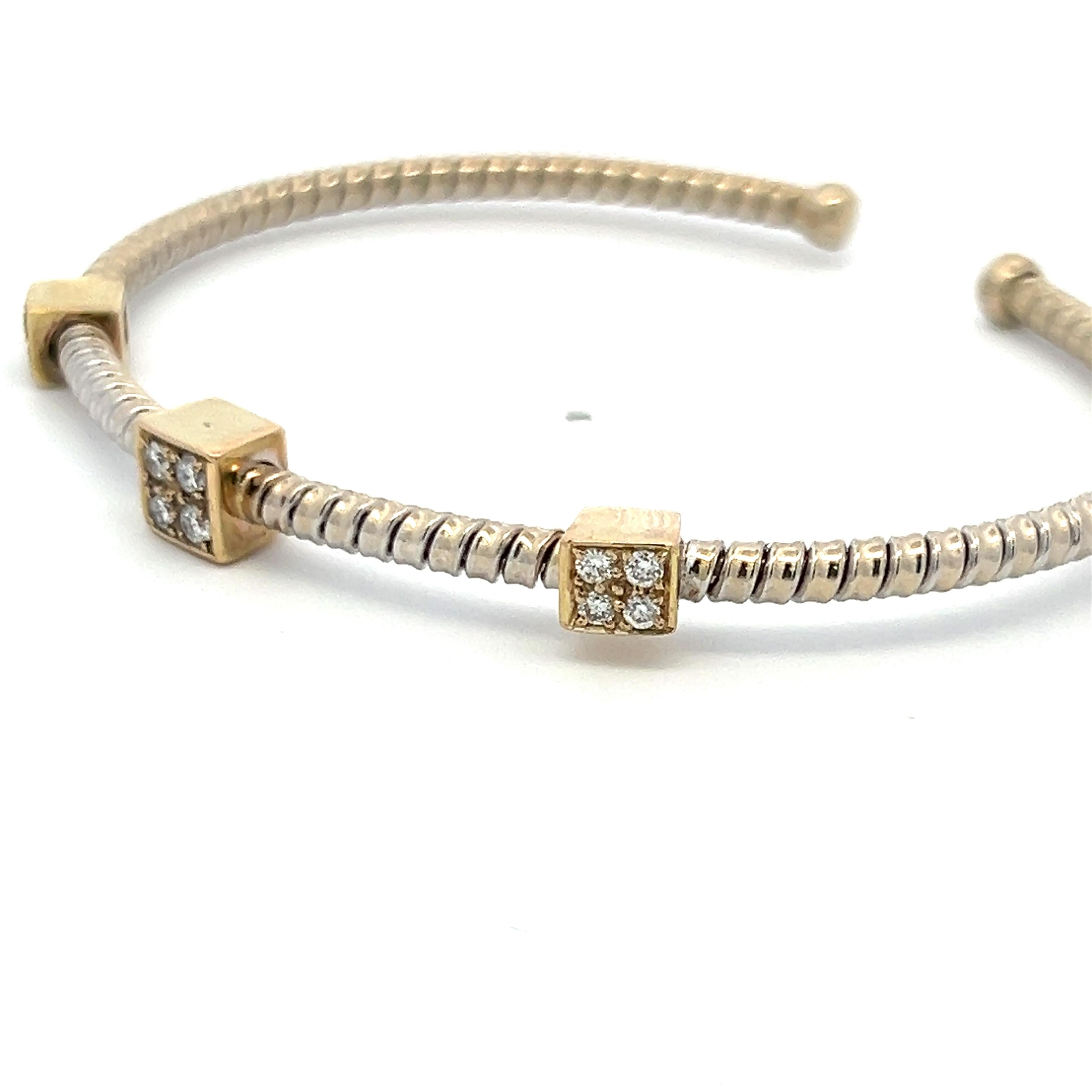 Vintage 18K White Gold Cuff Bracelet with 0.12 Carat Round I-SI1 Diamonds