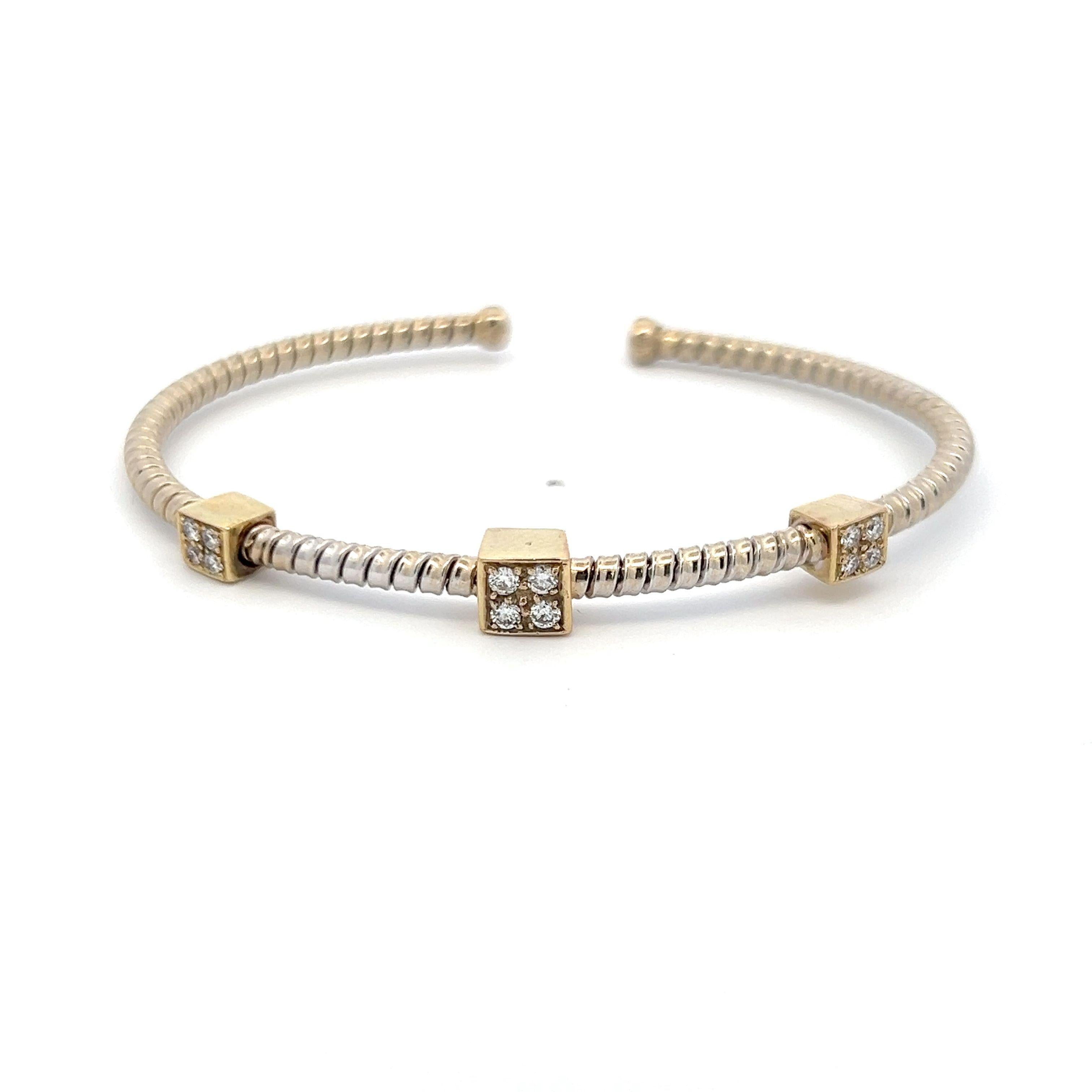 Vintage 18K White Gold Cuff Bracelet with 0.12 Carat Round I-SI1 Diamonds