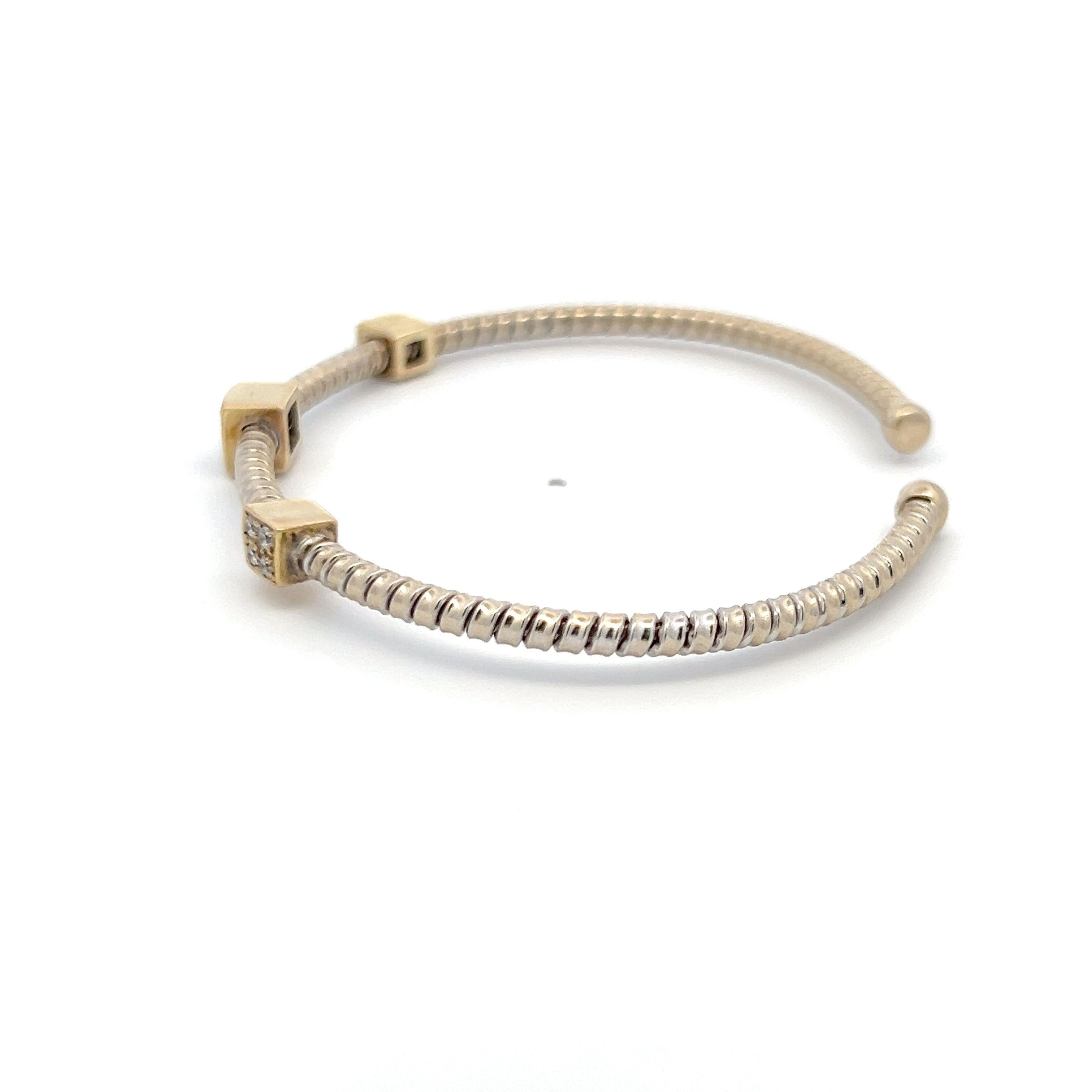 Vintage 18K White Gold Cuff Bracelet with 0.12 Carat Round I-SI1 Diamonds