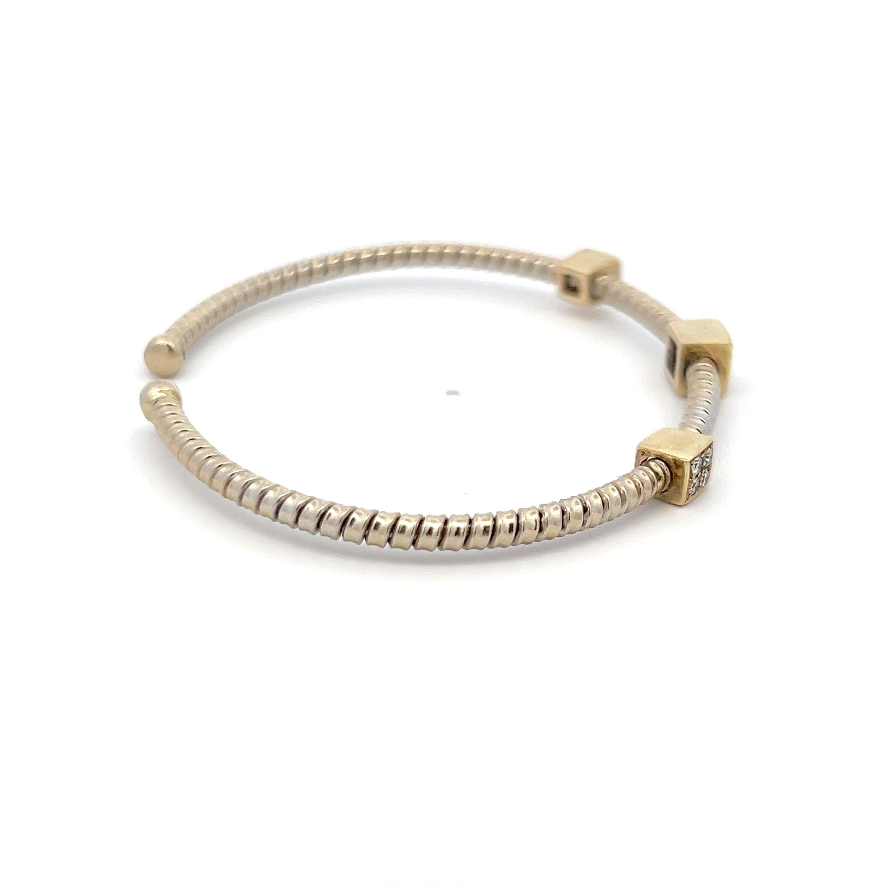Vintage 18K White Gold Cuff Bracelet with 0.12 Carat Round I-SI1 Diamonds
