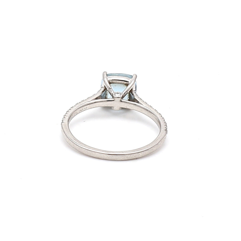 Tiffany & Co 2.00 Carat Aqua 0.11 Carat Round Brilliant Diamond Platinum Gems Stone Ring