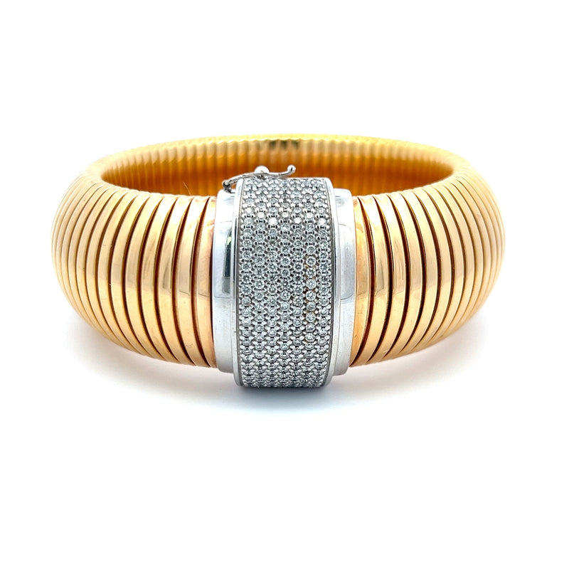 2.00 Carat Round Brilliant H VS1 Diamond 18 Karat Two Tone Gold Tubogas Bracelet