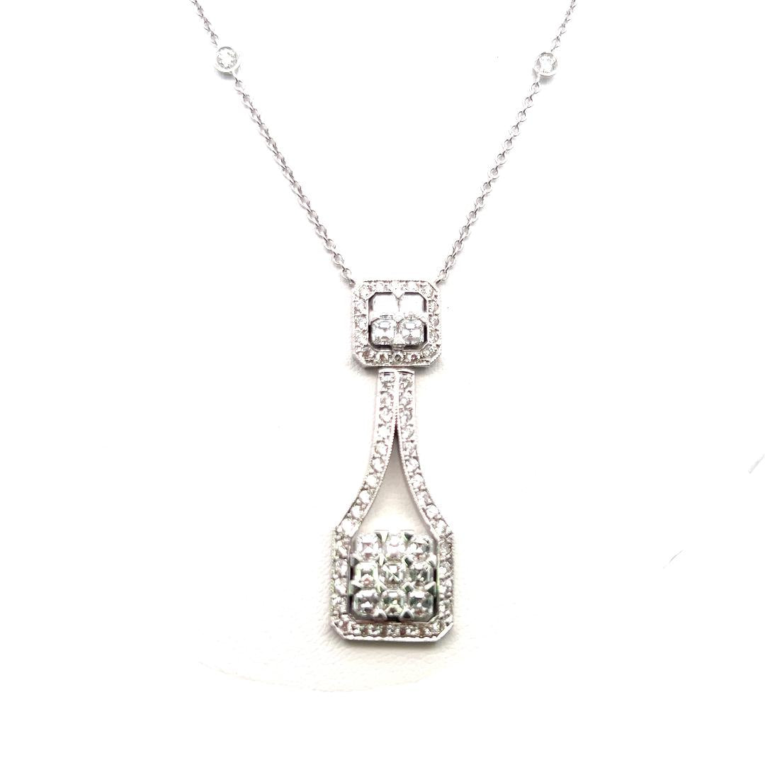 18K White Gold Pendant Necklace with 2.72 Carat Asscher & Round Diamonds