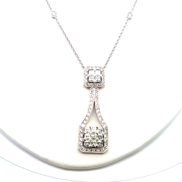 2.72 Carat Asscher Cut and Round Diamond 18K White Gold Pendant Necklace