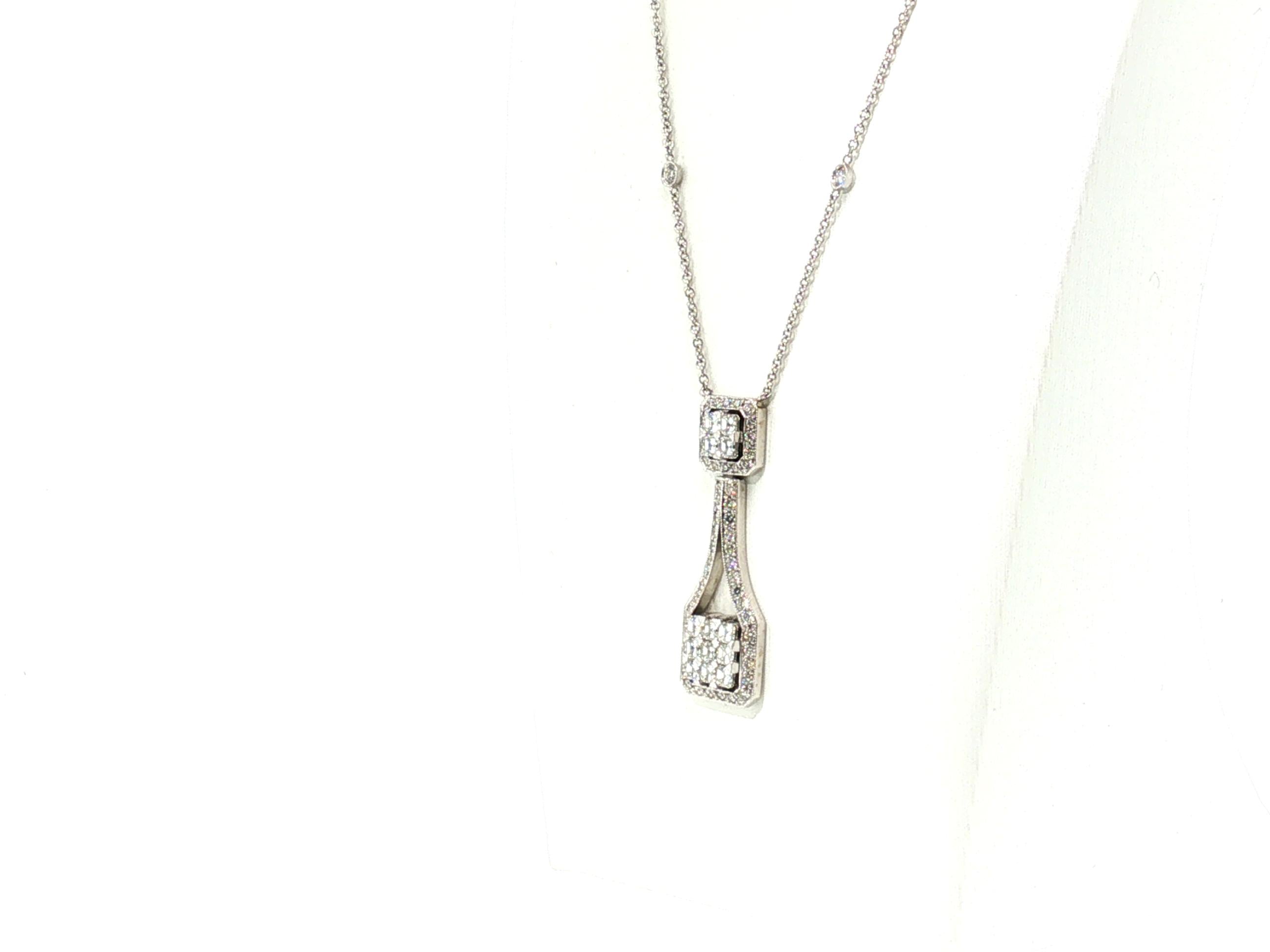 18K White Gold Pendant Necklace with 2.72 Carat Asscher & Round Diamonds