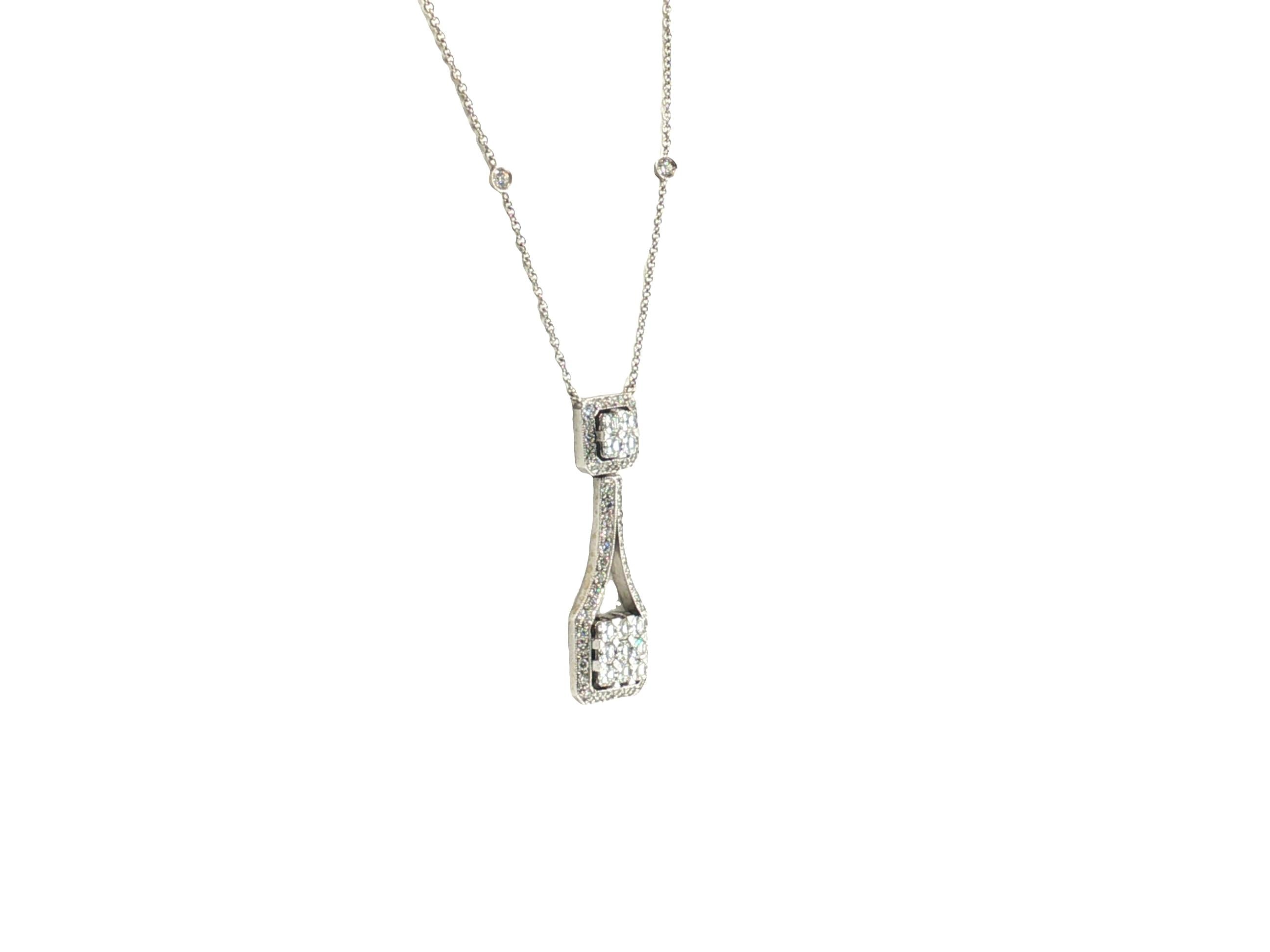 18K White Gold Pendant Necklace with 2.72 Carat Asscher & Round Diamonds