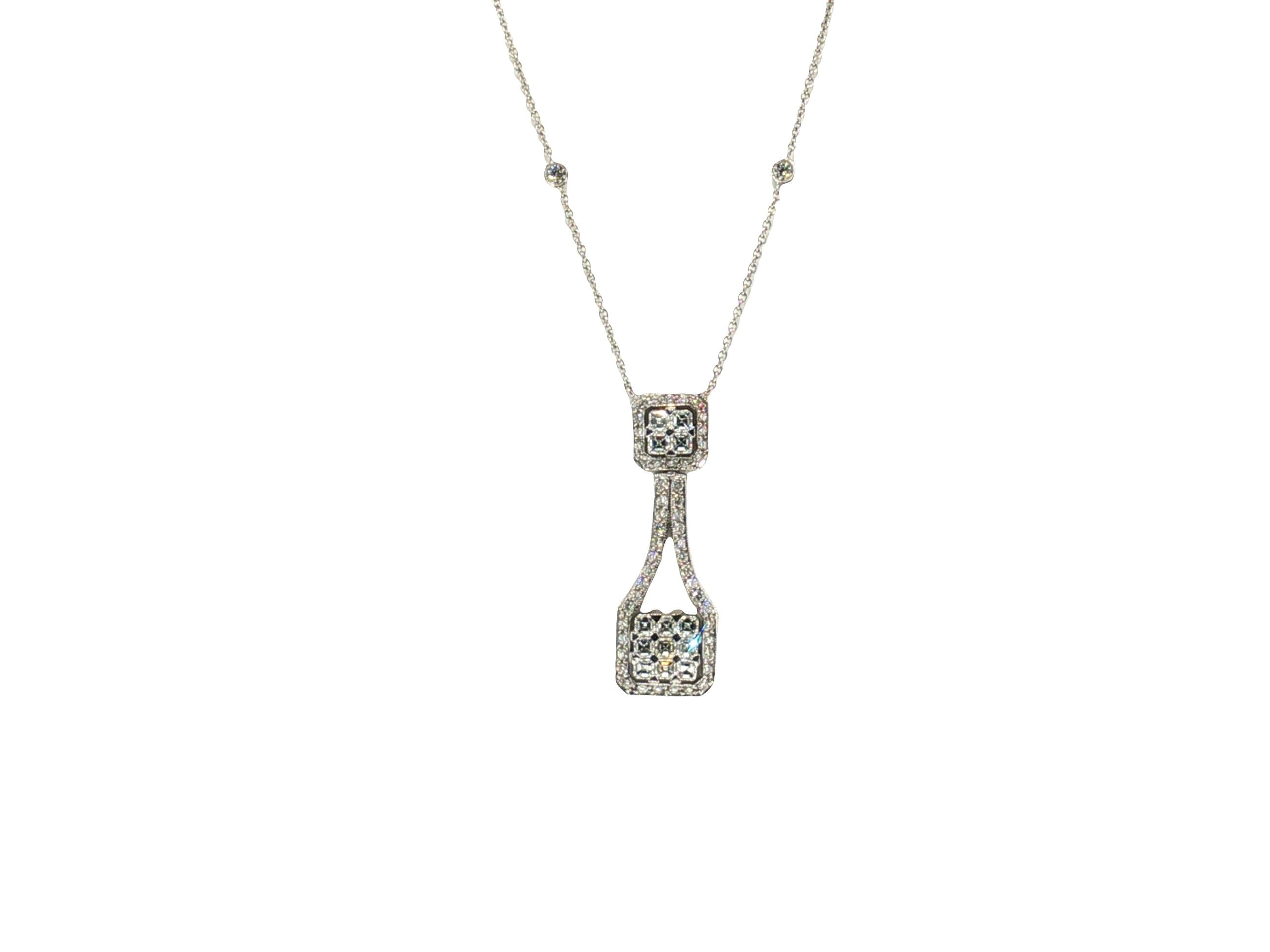 18K White Gold Pendant Necklace with 2.72 Carat Asscher & Round Diamonds