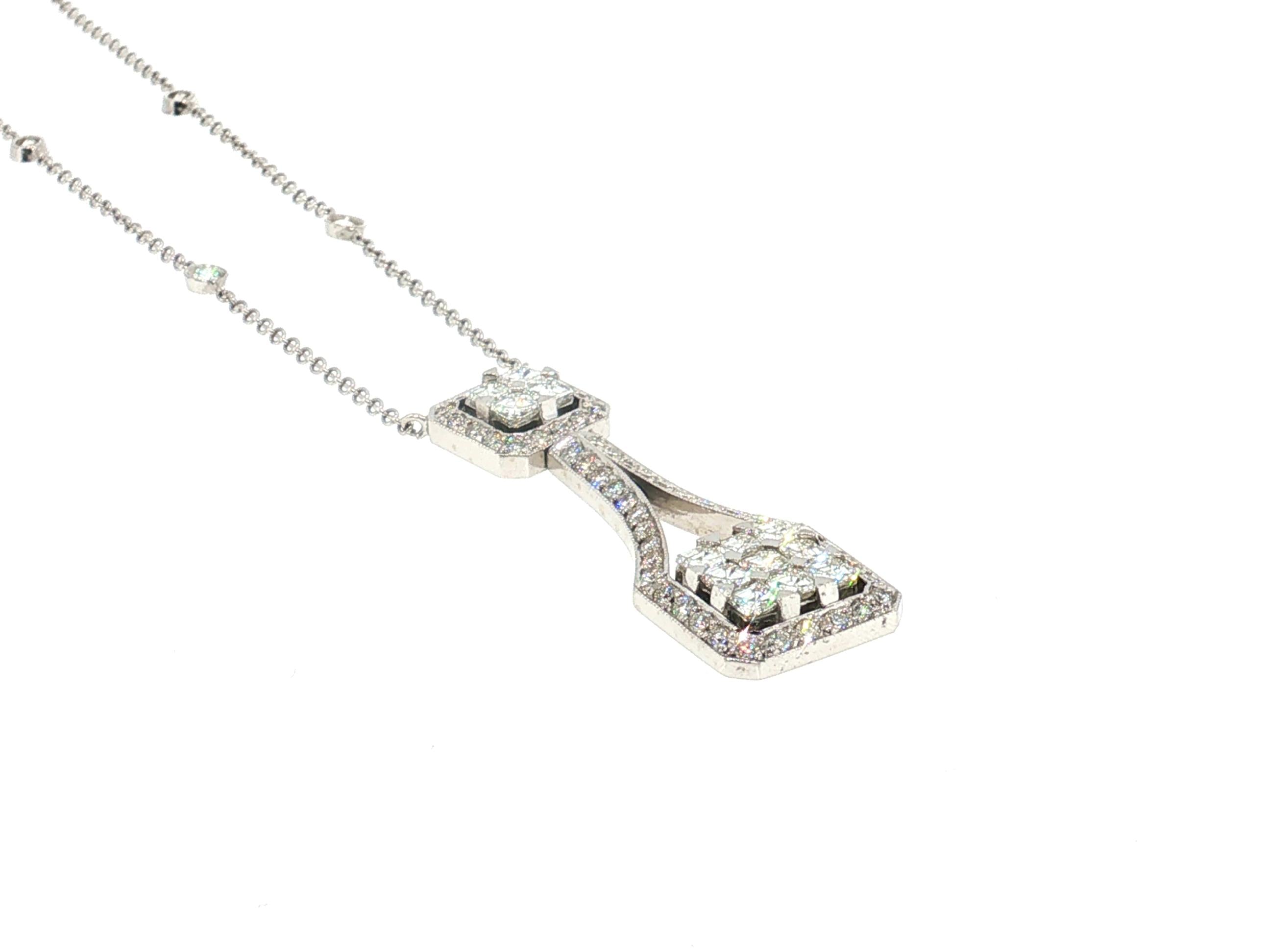 18K White Gold Pendant Necklace with 2.72 Carat Asscher & Round Diamonds