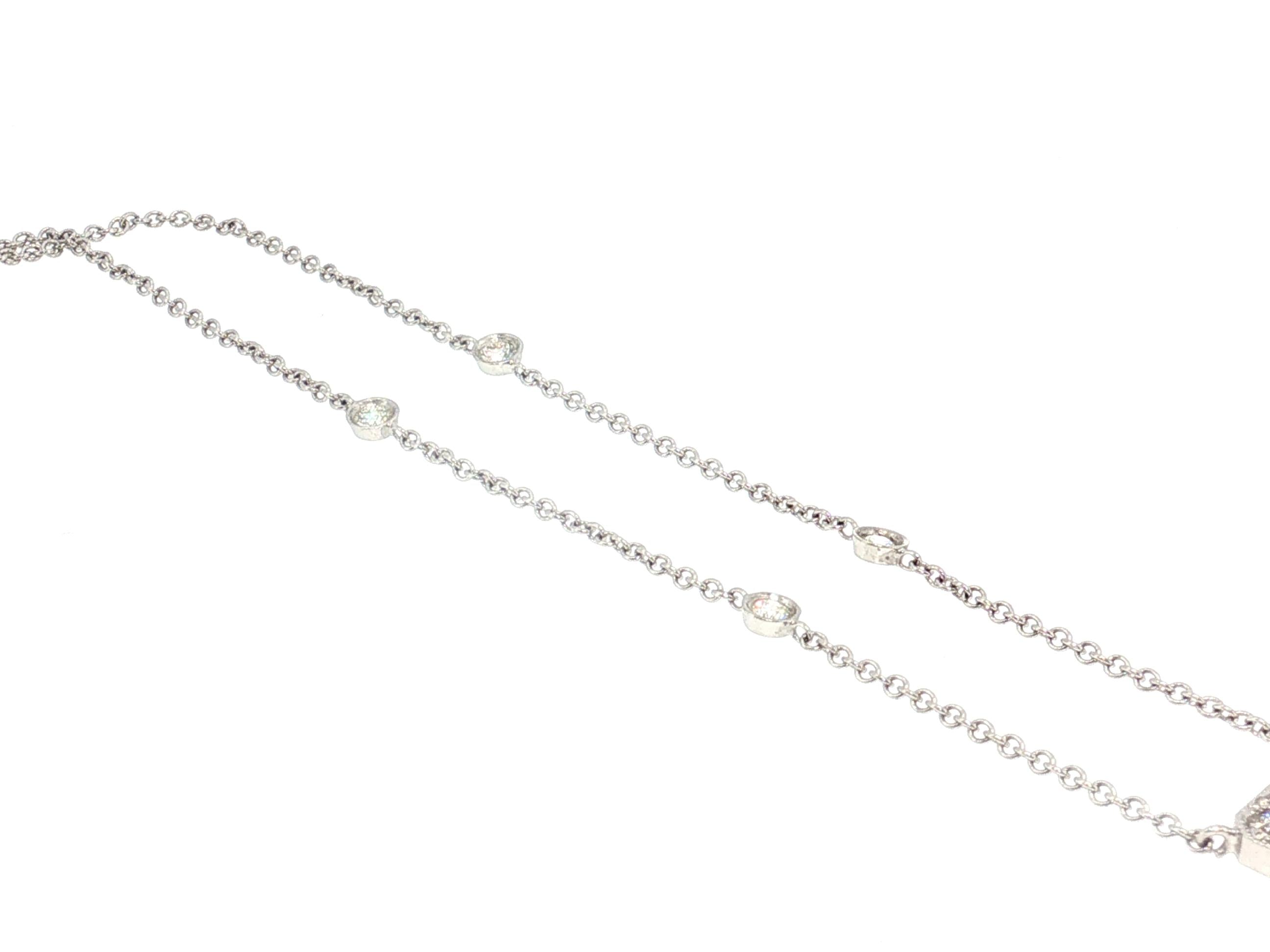 18K White Gold Pendant Necklace with 2.72 Carat Asscher & Round Diamonds
