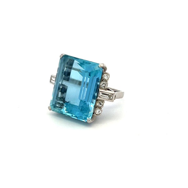 17.00 Carat Aqua 0.46 Carat Round Diamond Platinum Cocktail Ring