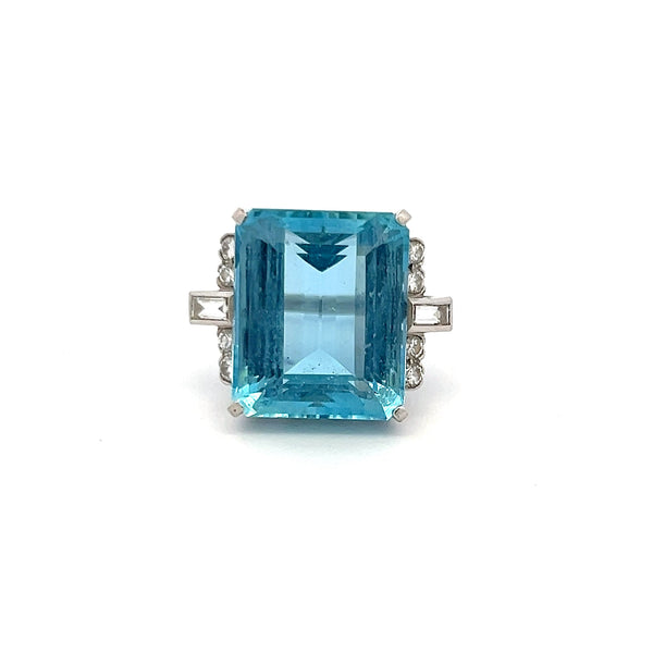 17.00 Carat Aqua 0.46 Carat Round Diamond Platinum Cocktail Ring