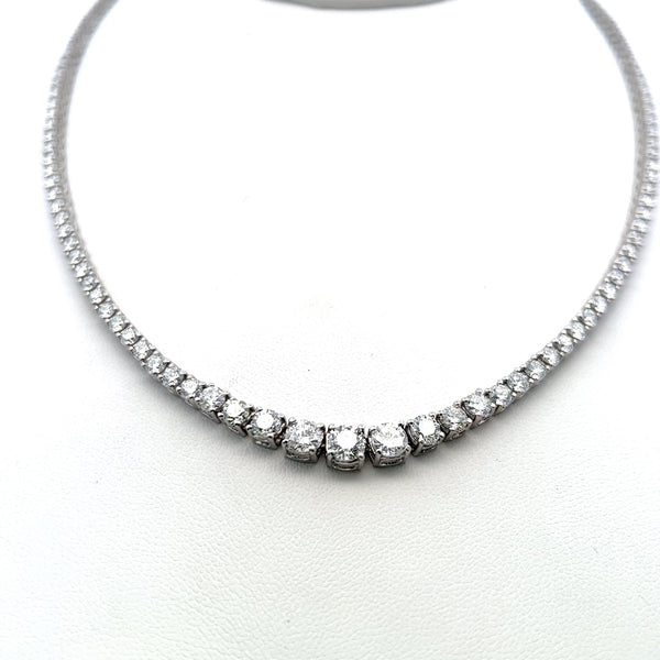 9.85 Carat Round Brilliant Diamond 18 Karat White Gold Riviera Necklace