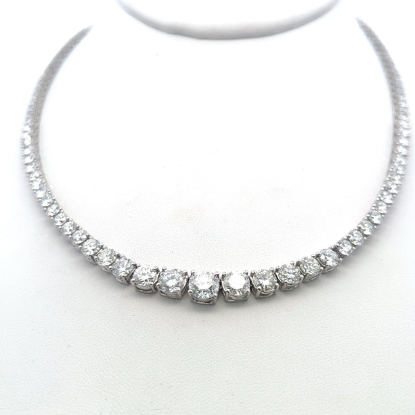 17.11 Carat Round Brilliant F I1 Diamond 18 Karat White Gold Riviera Tennis Necklace