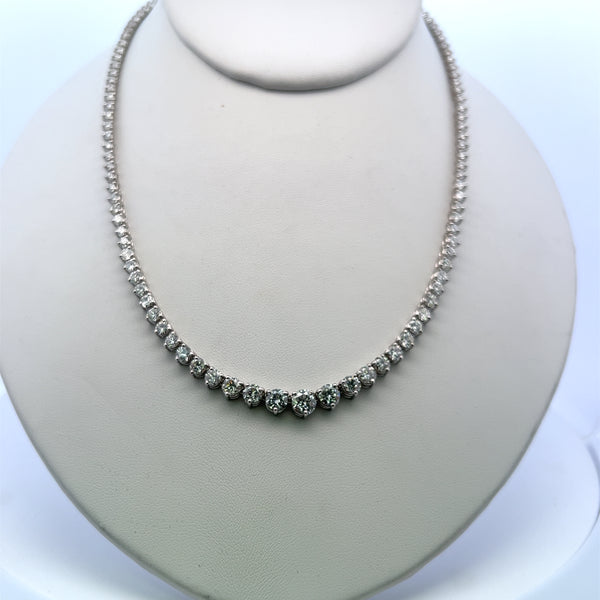 13.75 Carat Round Brilliant Diamond 18 Karat White Gold Riviera Tennis Necklace