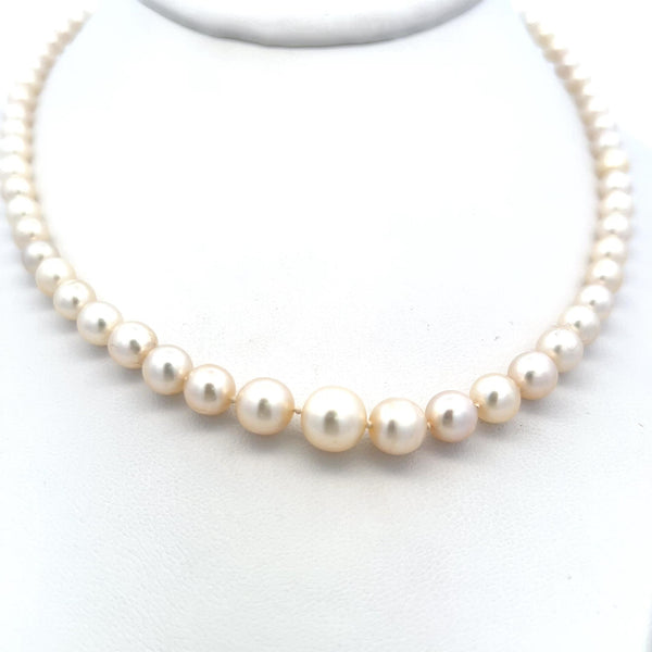 4.5-8.09MM Pearl 0.60 Carat Marquis and Old European Diamond 14K WG Necklace