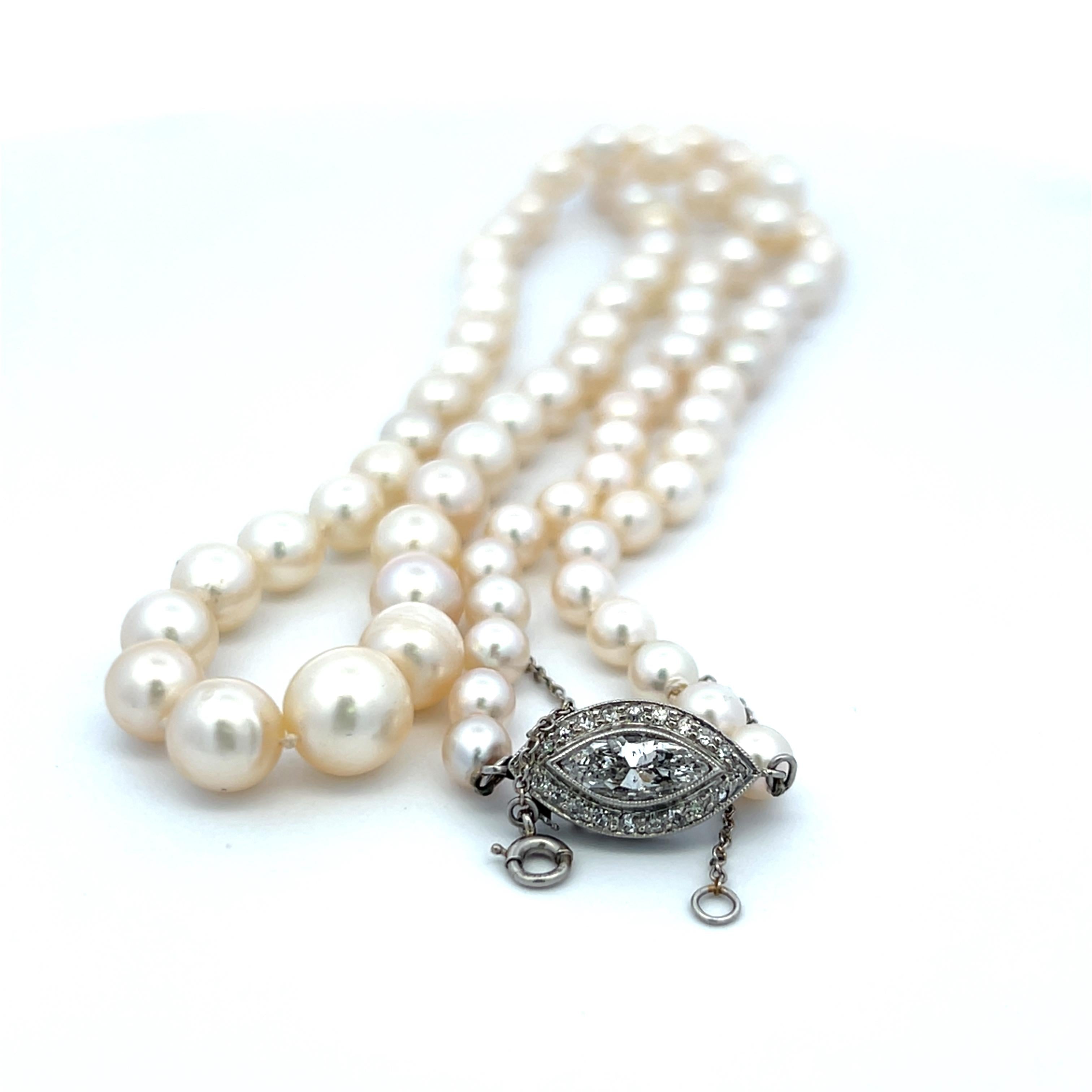 4.5-8.09MM Pearl 0.60 Carat Marquis and Old European Diamond 14K WG Necklace