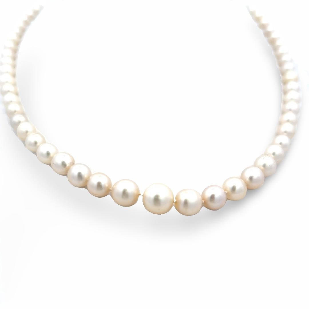 14K WG Beaded Necklace 0.6ct Marquis & Old European Diamonds 4.5-8.09mm Pearls