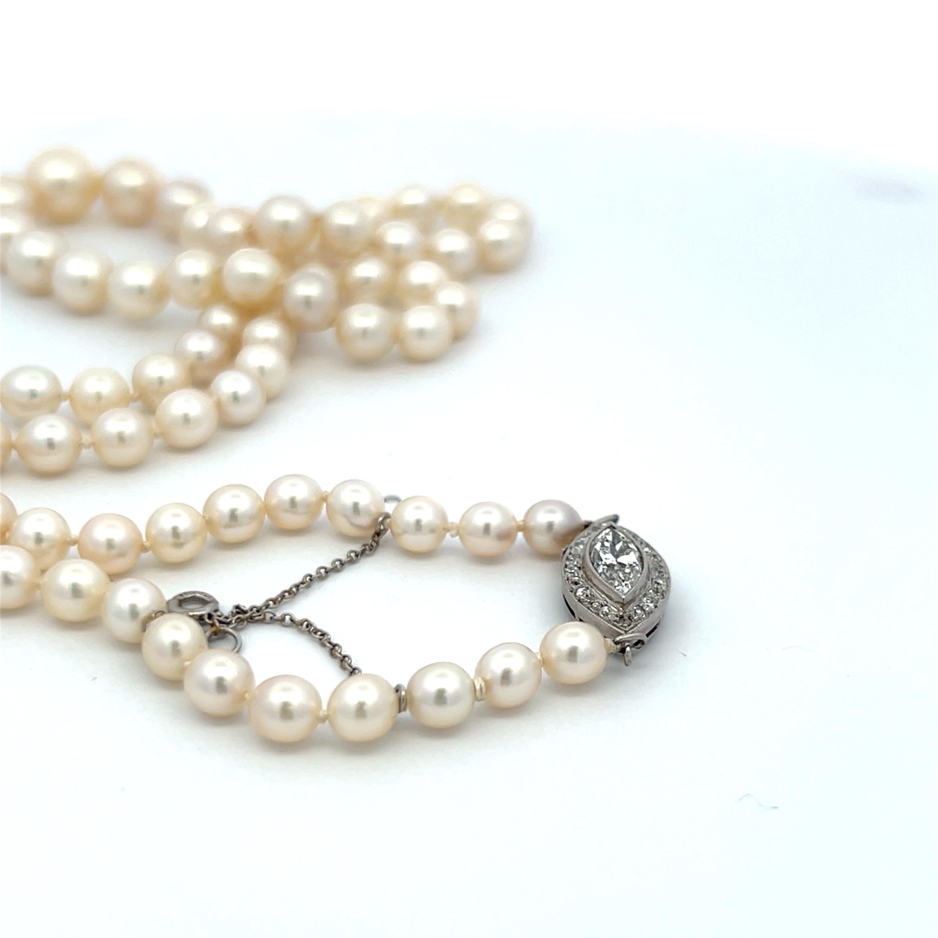 4.5-8.09MM Pearl 0.60 Carat Marquis and Old European Diamond 14K WG Necklace