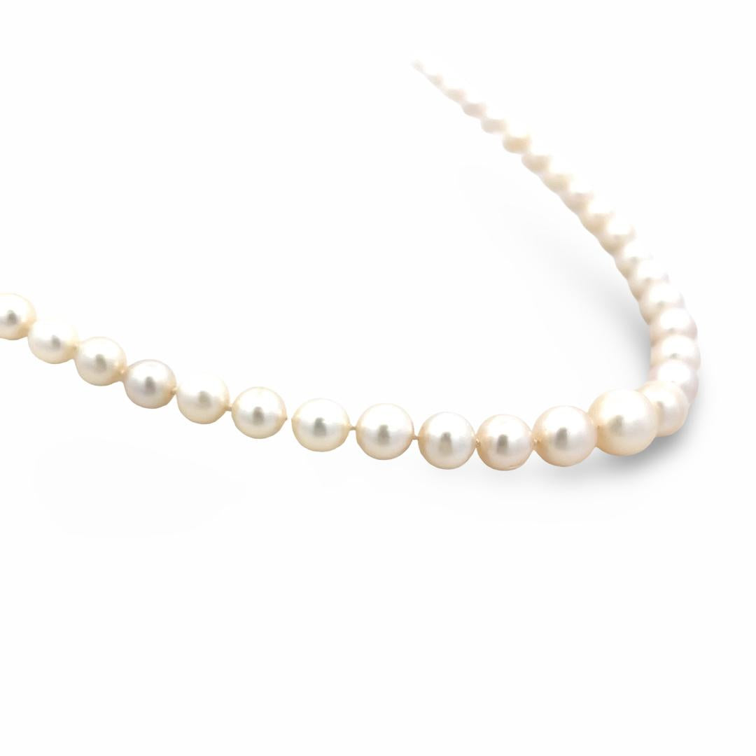 14K WG Beaded Necklace 0.6ct Marquis & Old European Diamonds 4.5-8.09mm Pearls