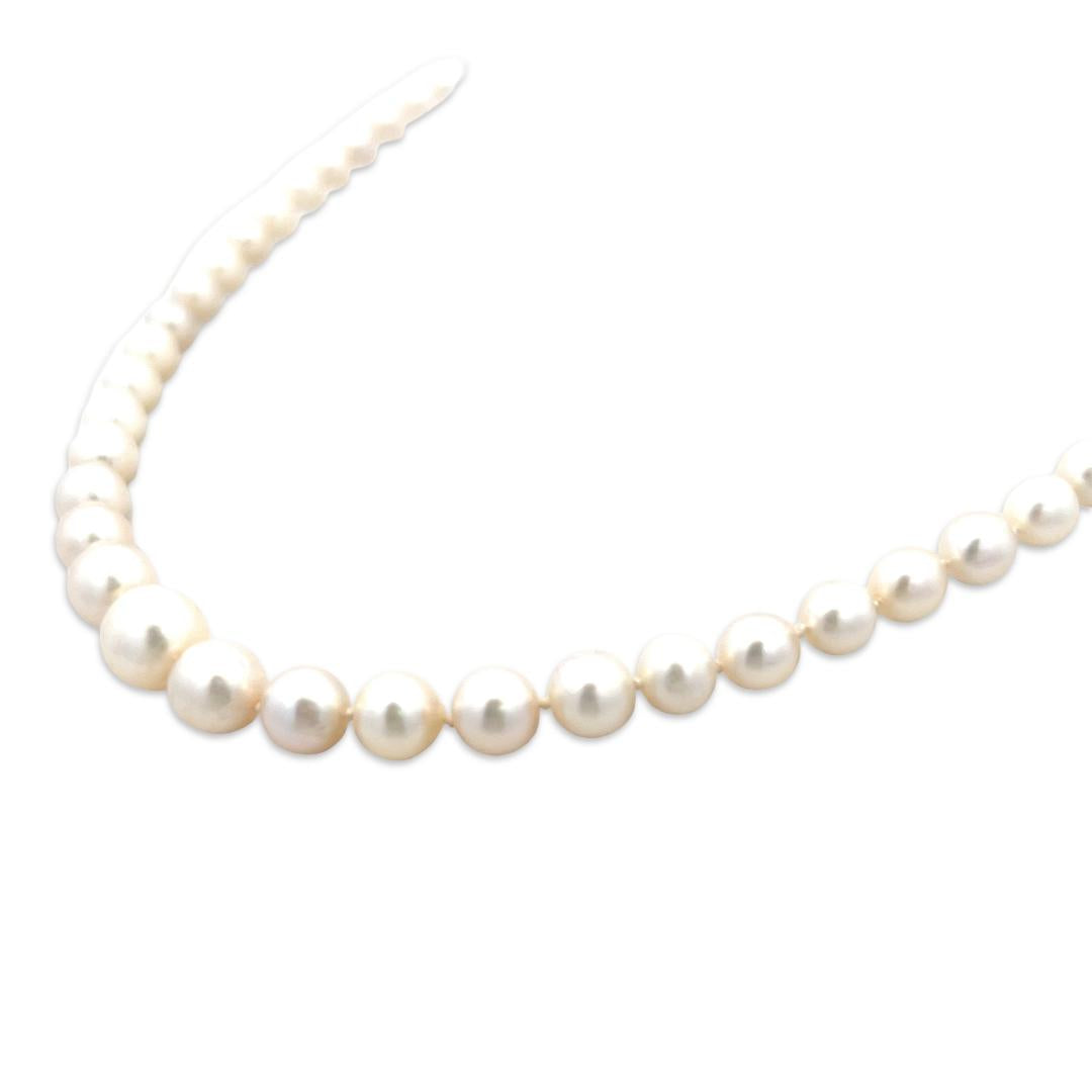 14K WG Beaded Necklace 0.6ct Marquis & Old European Diamonds 4.5-8.09mm Pearls